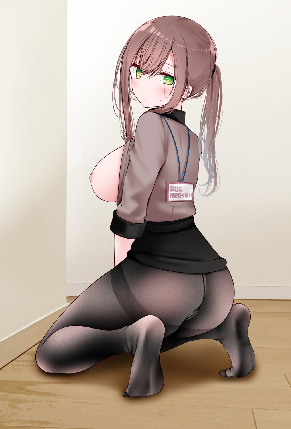 ass breasts feet nipples no_bra oouso open_shirt pantyhose skirt_lift