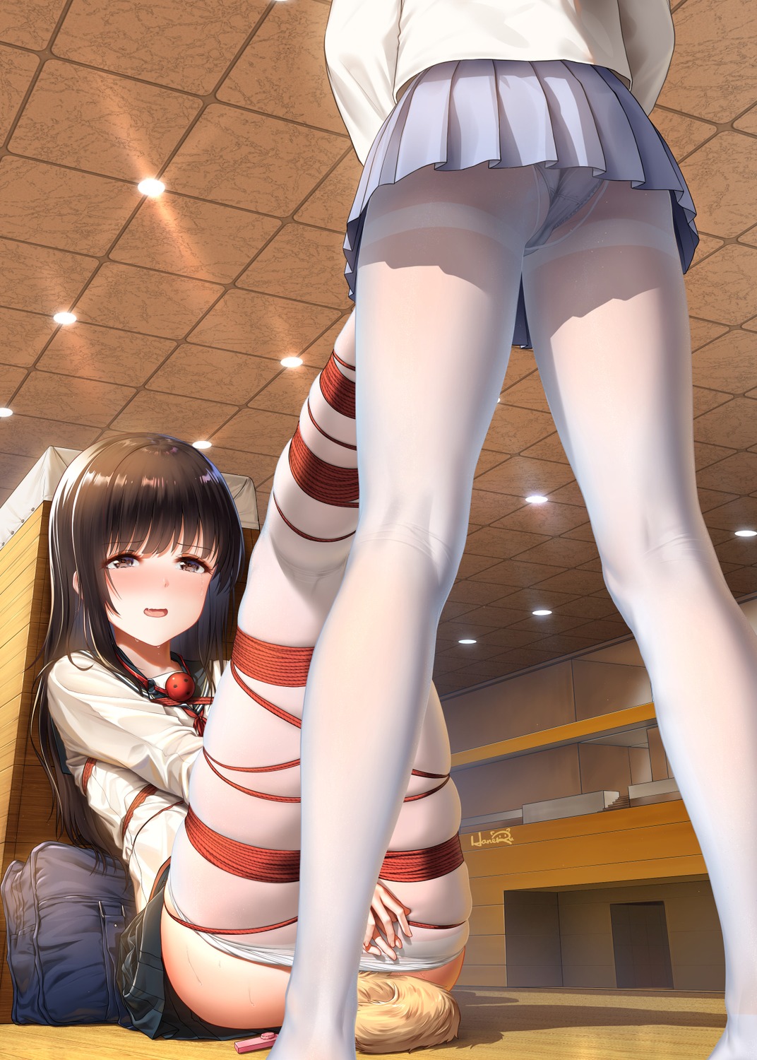 anal ass bondage cameltoe feet haneru haori_haruki himino_seika pantsu pantyhose seifuku skirt_lift tail thong vibrator