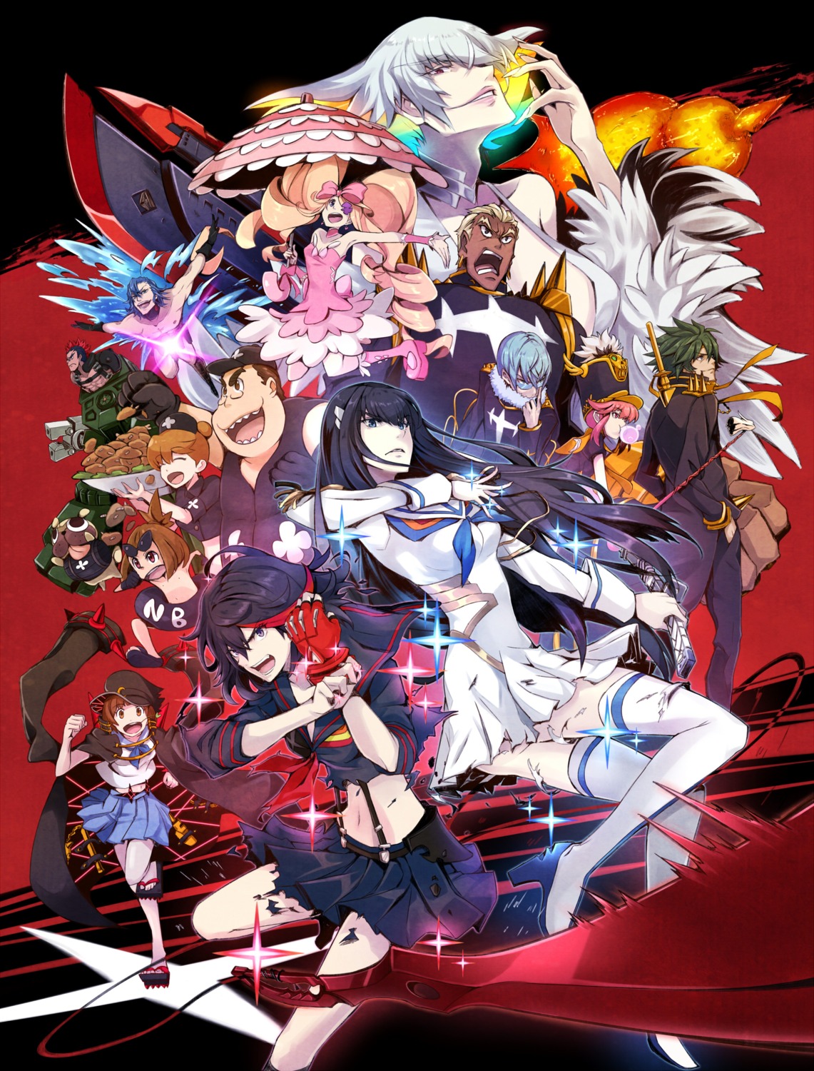 gamagoori_ira guts_(kill_la_kill) harime_nui inumuta_houka jakuzure_nonon junketsu kill_la_kill kinagase_tsumugu kiryuuin_ragyou kiryuuin_satsuki mankanshoku_barazou mankanshoku_mako mankanshoku_matarou mankanshoku_sukuyo matoi_ryuuko pokimari sanageyama_uzu seifuku senketsu sword uniform