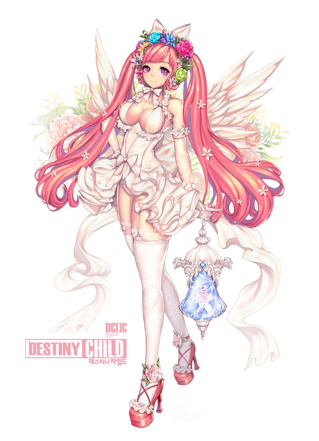 cleavage destiny_child dress heels no_bra pantsu stockings tagme thighhighs wings