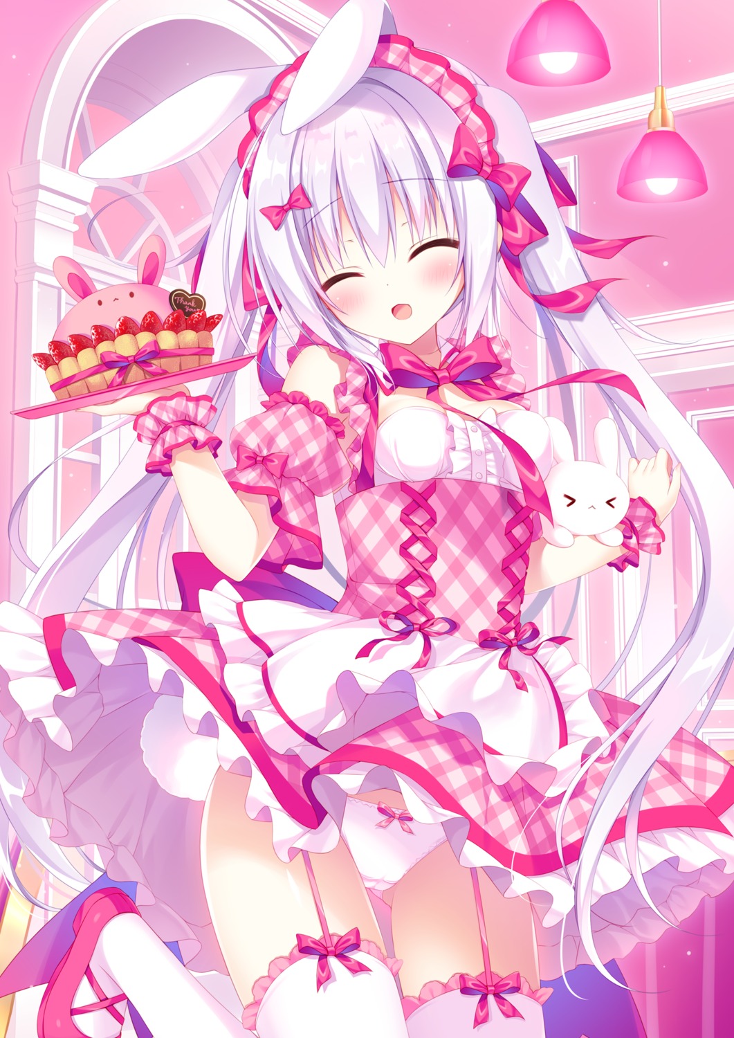 animal_ears bunny_ears cameltoe hasune maid pantsu skirt_lift stockings tail thighhighs waitress