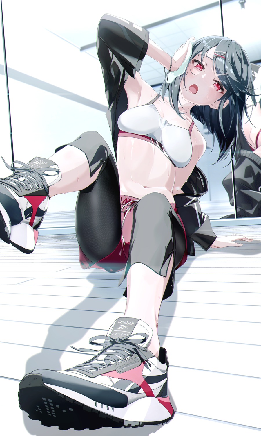 bra dice_gt gym_uniform open_shirt