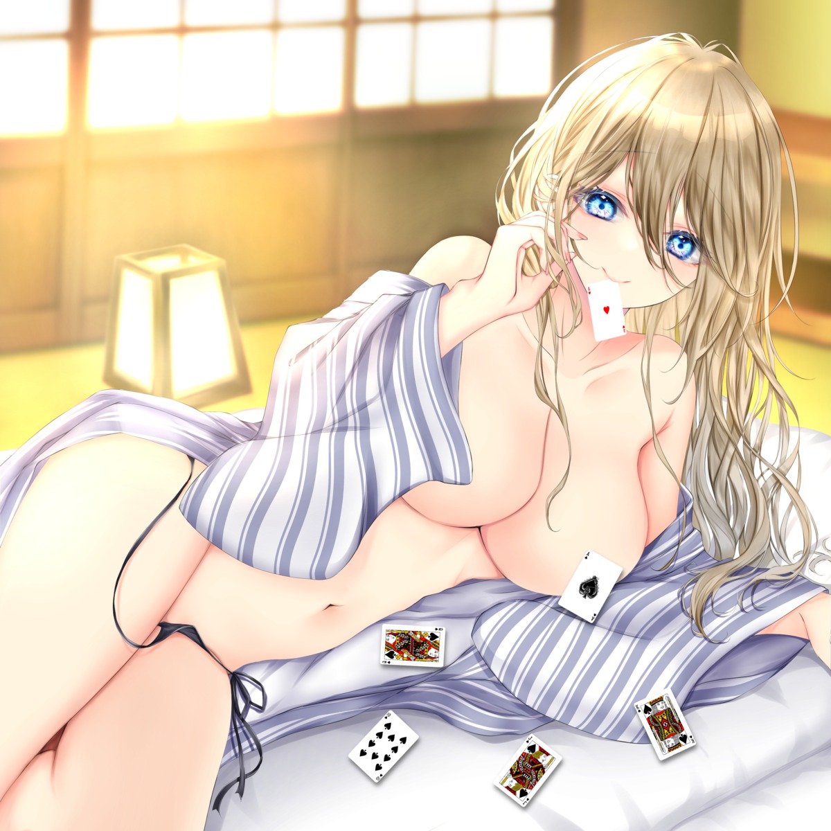 breasts no_bra open_shirt pantsu panty_pull rarana string_panties yukata