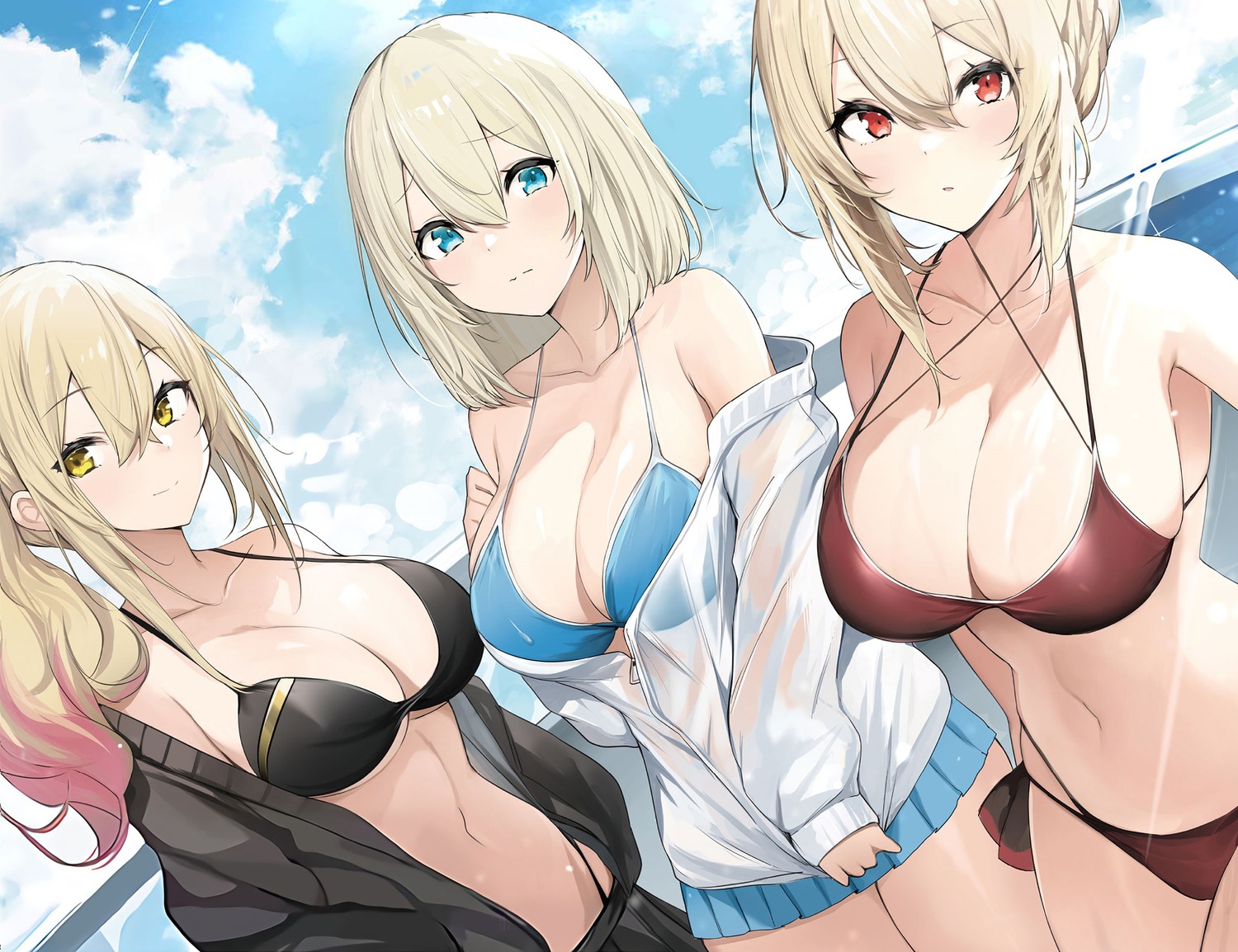 angelica_rapha_redgrave bikini bikini_top gym_uniform mengda olivia_(mobseka) open_shirt otome_gee_sekai_wa_mob_ni_kibishii_sekai_desu see_through swimsuits wet_clothes