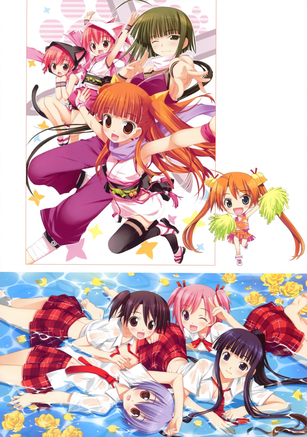 fujima_takuya kagurazaka_asuna mahou_sensei_negima seifuku thighhighs wet_clothes