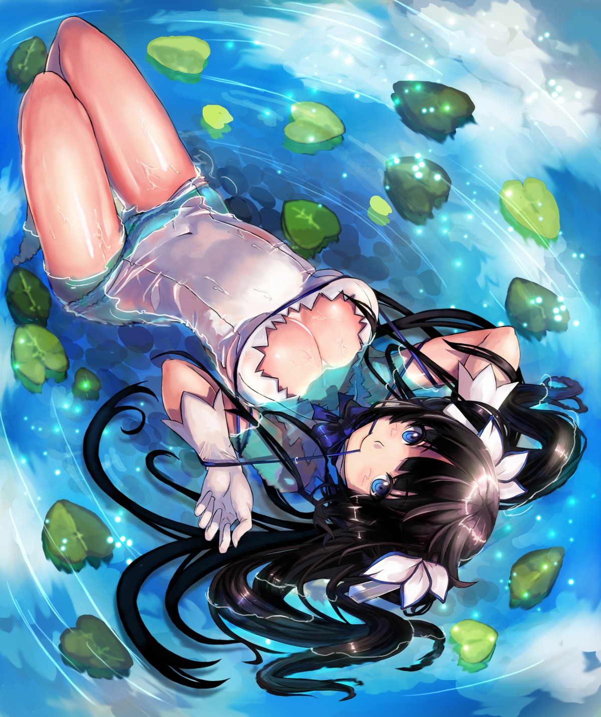 cleavage dress dungeon_ni_deai_wo_motomeru_no_wa_machigatteiru_darou_ka hestia_(danmachi) no_bra qbspdl wet