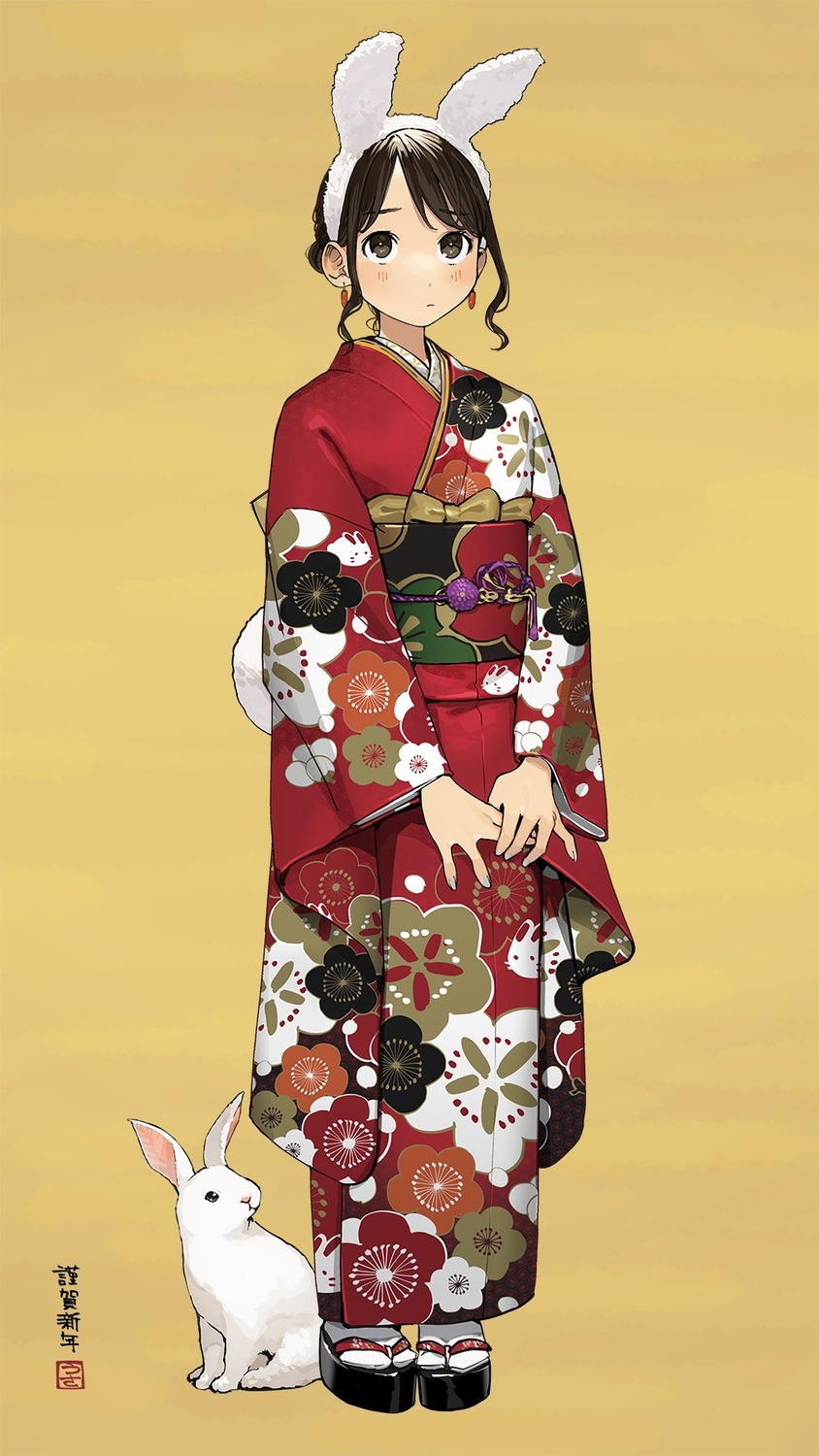 animal_ears bunny_ears douki-chan ganbare_douki-chan kimono tail yom