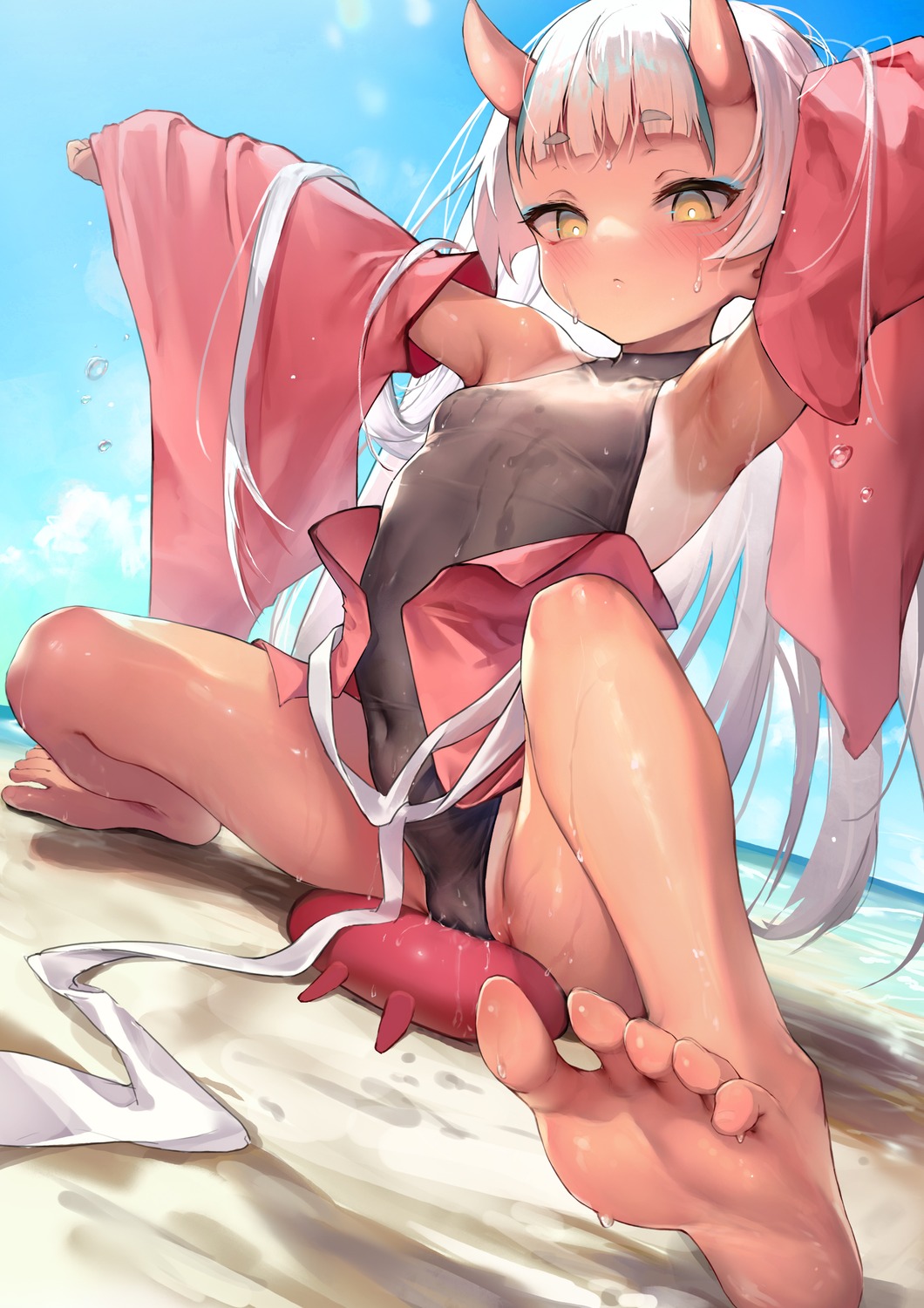 cameltoe feet horns loli swimsuits tan_lines waymay wet