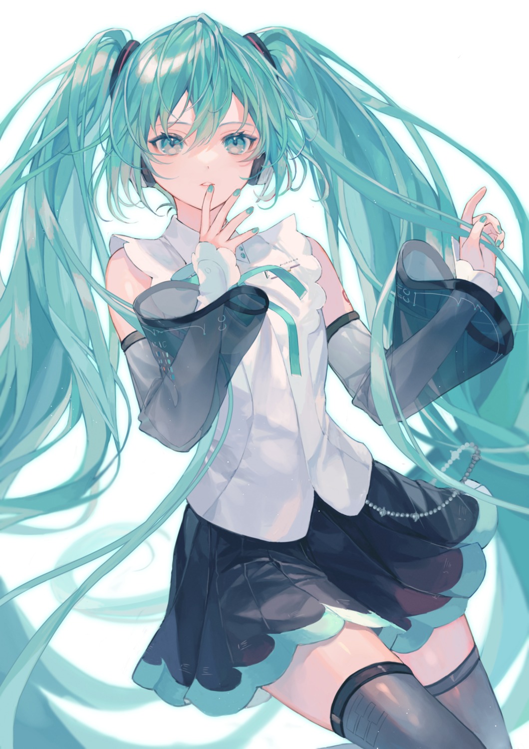 hatsune_miku headphones shinotarou_(nagunaguex) tattoo thighhighs vocaloid