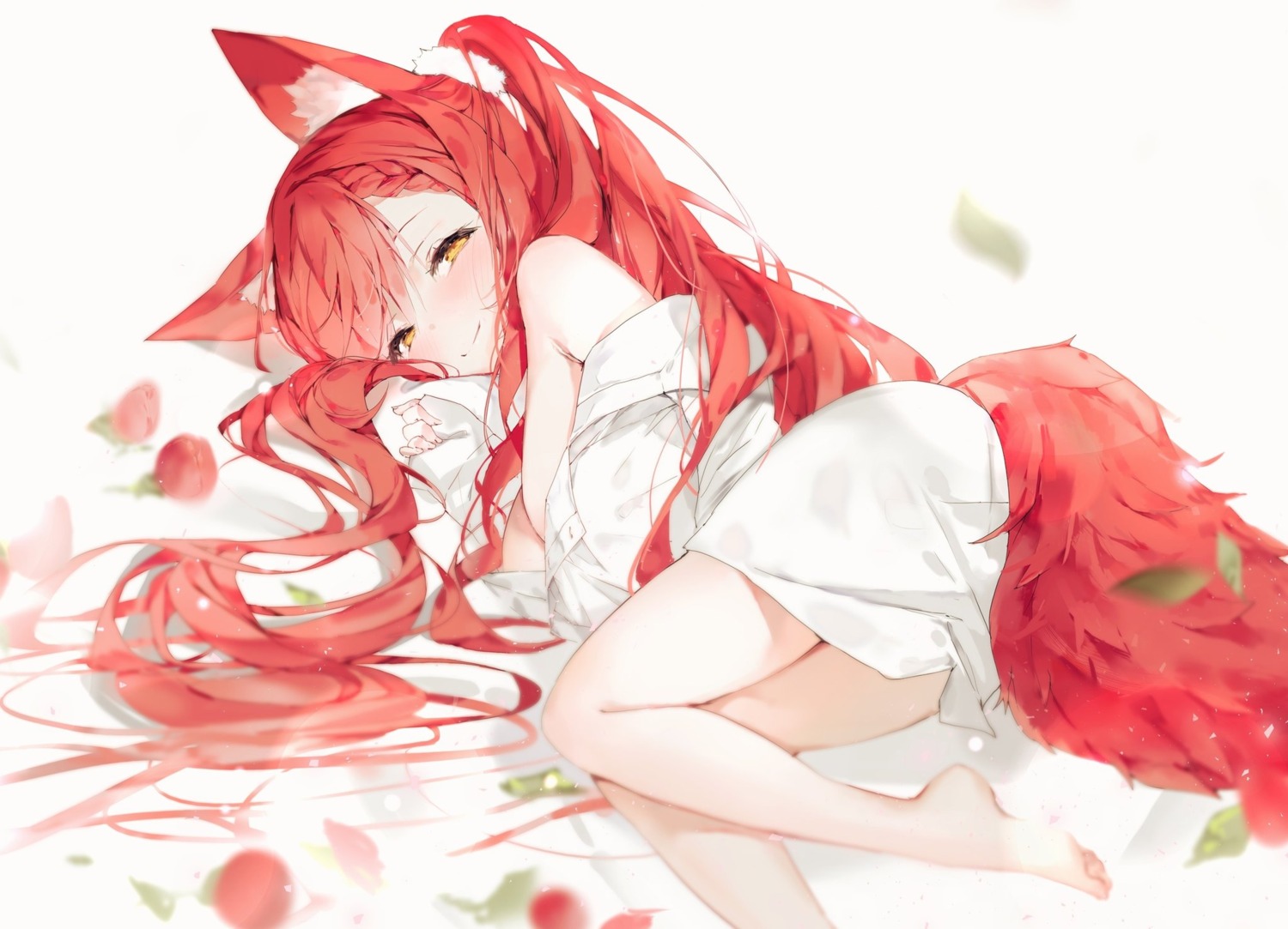 animal_ears dress_shirt kitsune naizotan no_bra open_shirt tail