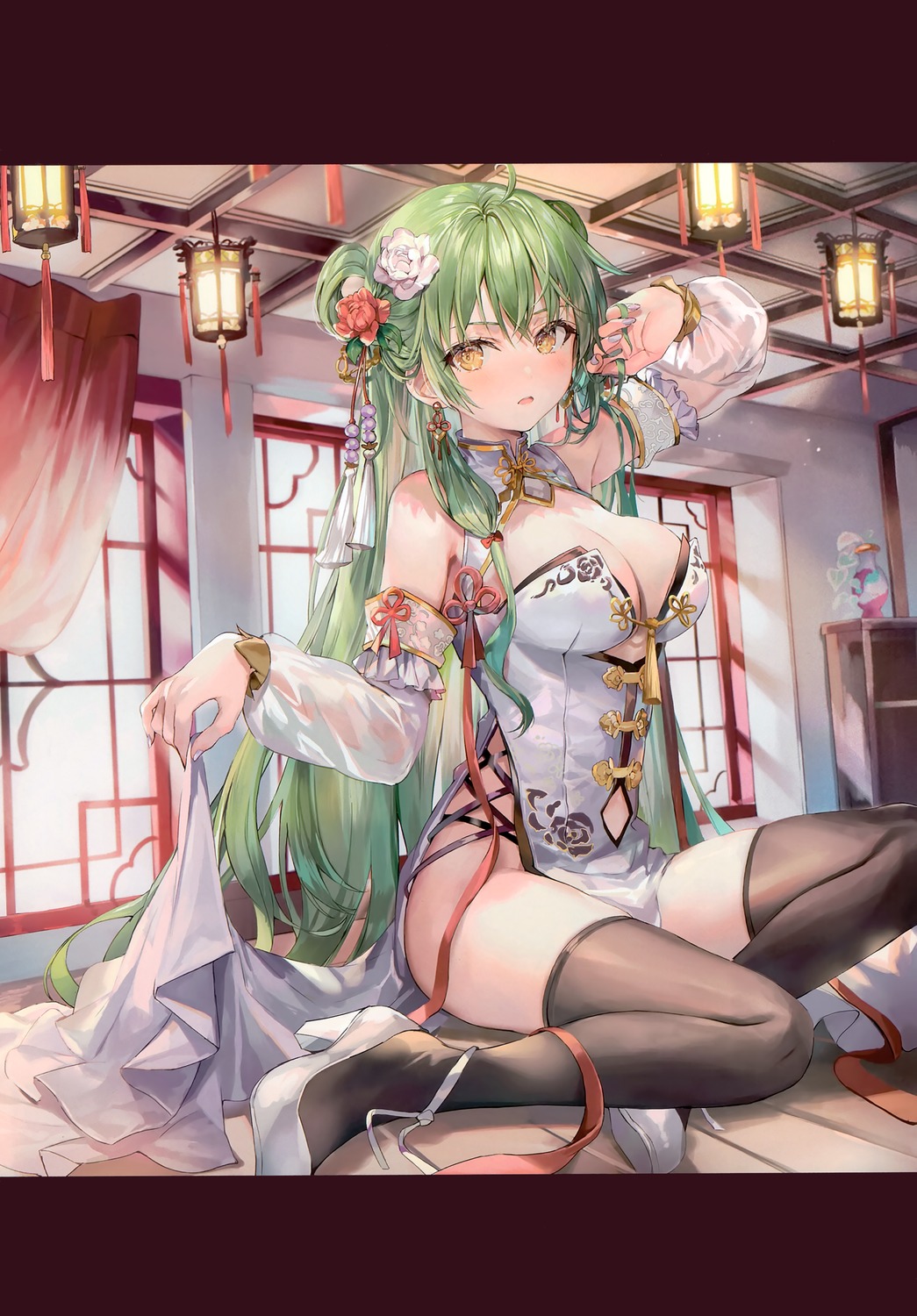 chinadress heels momoko_(momopoco) no_bra pantsu see_through skirt_lift thighhighs yukari_(momoko)