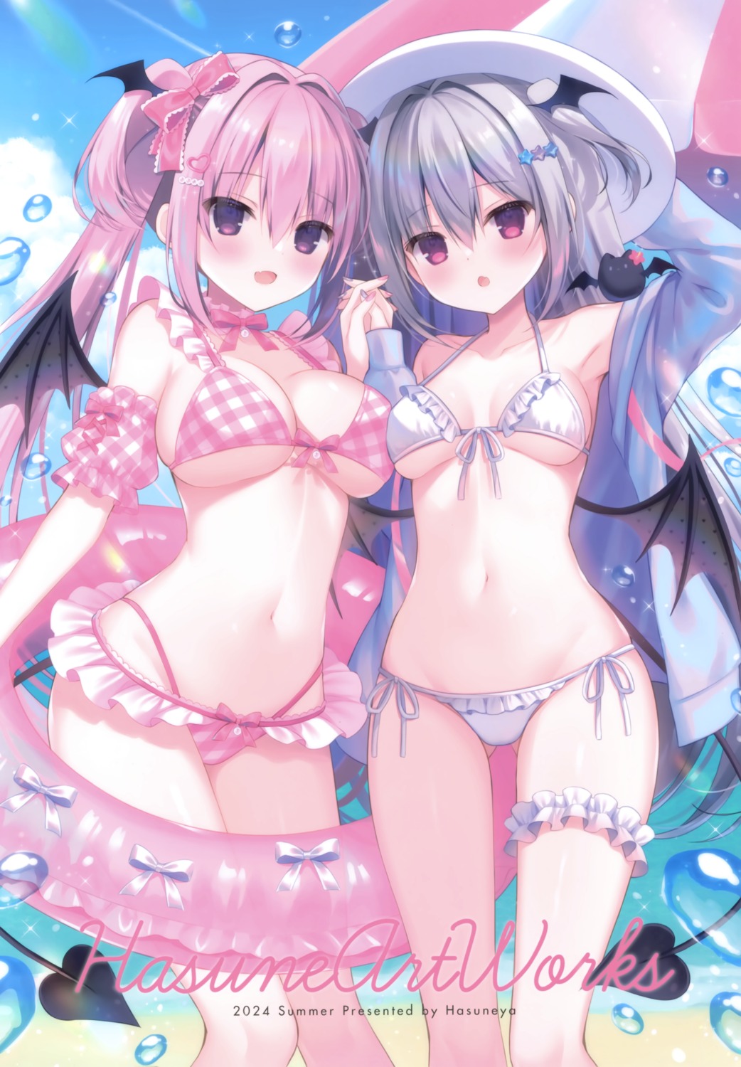 bikini devil garter hasune hasuneya open_shirt swimsuits symmetrical_docking tail wings