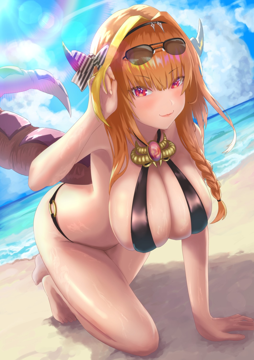 bikini hololive horns kiryuu_coco megane swimsuits tachibana_yuu_(shika) tail