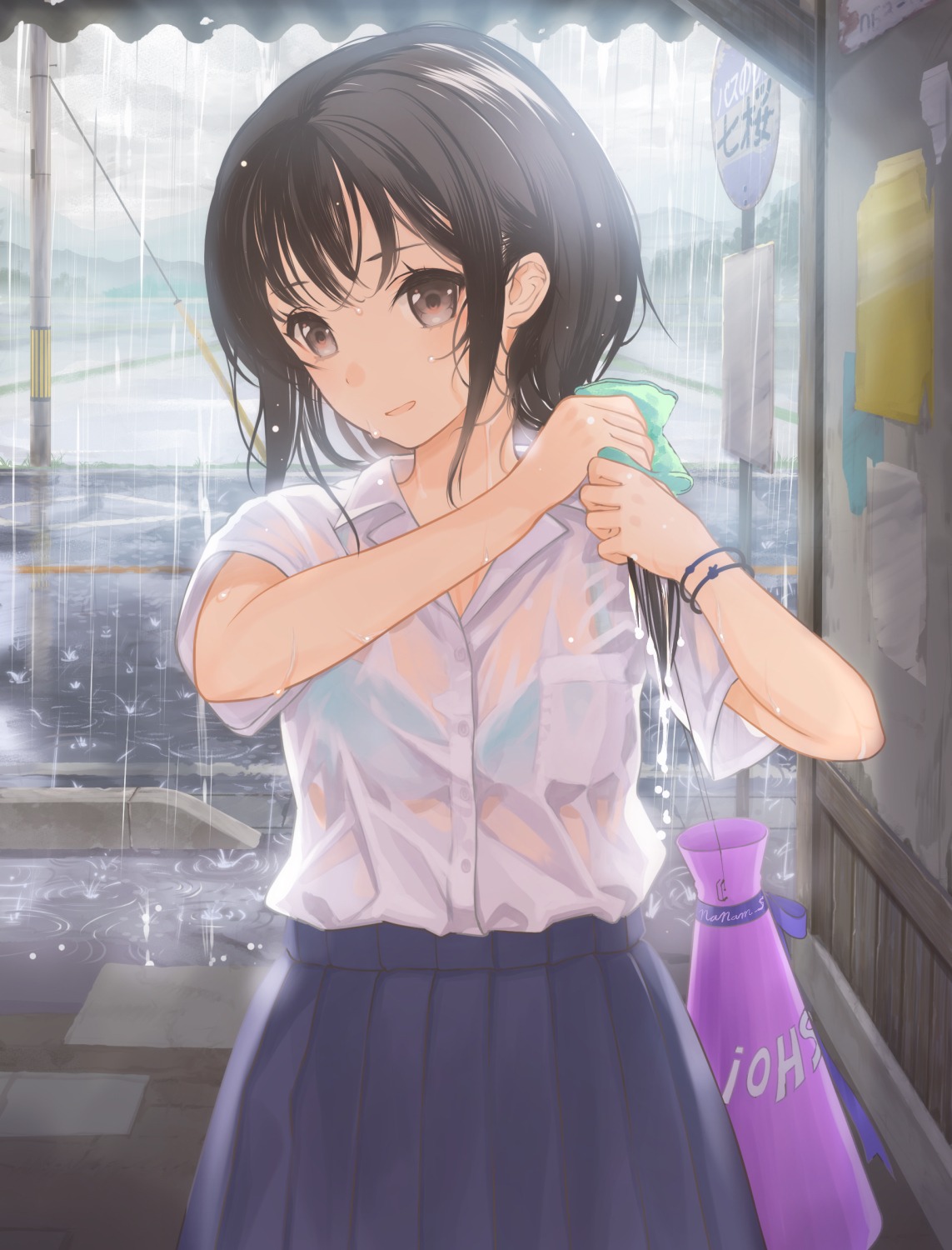 bra nanam_(nanam_sk) see_through seifuku wet wet_clothes