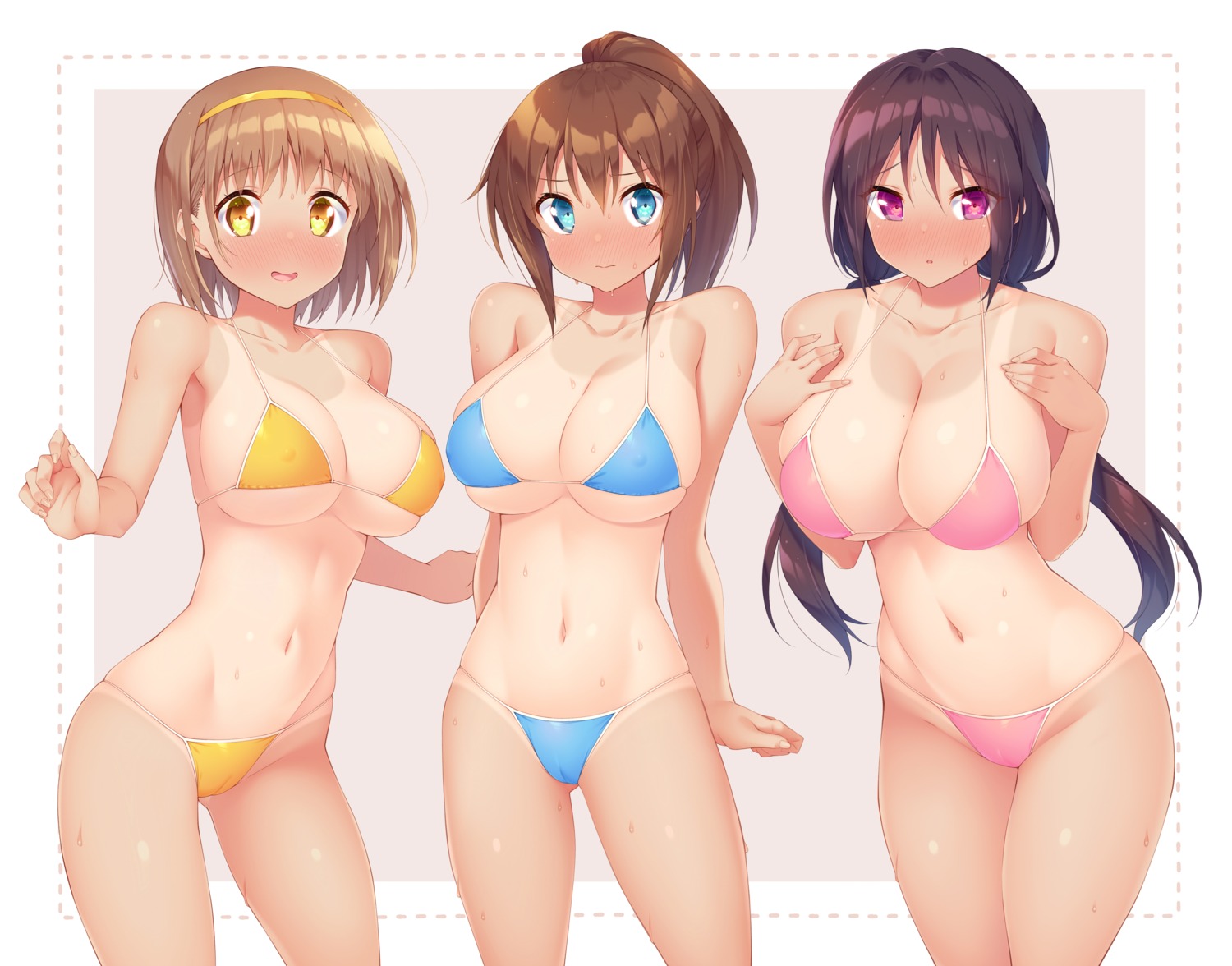 amasawa_chigusa bikini breast_hold cameltoe erect_nipples hotaka_mai kazuma_(kazumav) saotome_sakurako swimsuits tan_lines wet