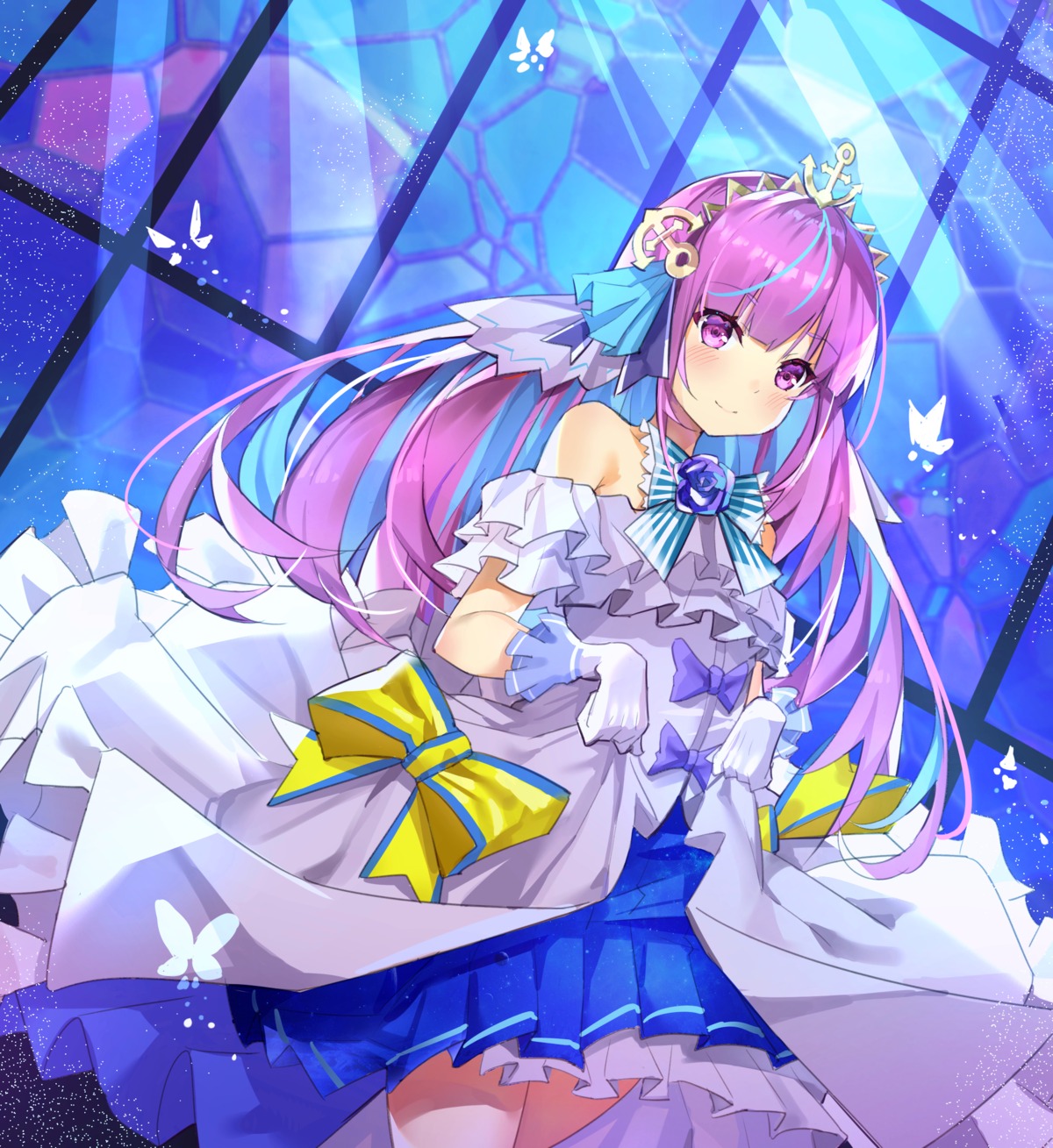 dress hololive kokuri minato_aqua skirt_lift wedding_dress