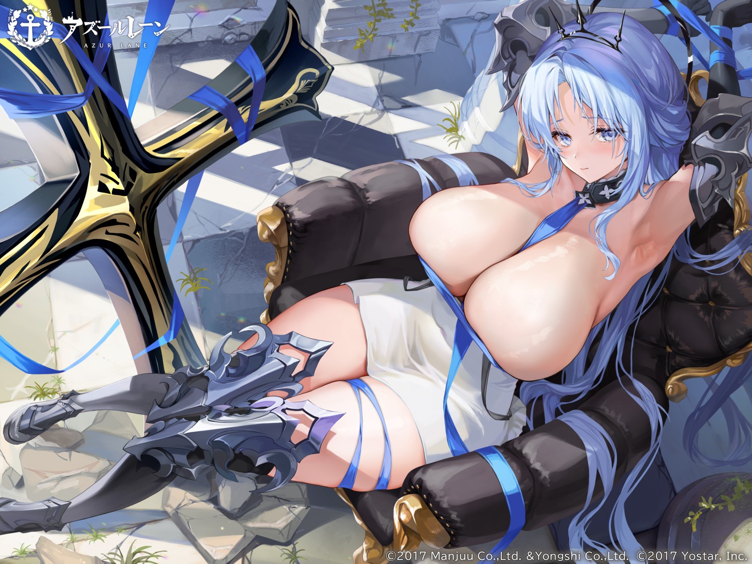 alsace_(azur_lane) armor azur_lane bondage breasts garter no_bra sage_joh thighhighs