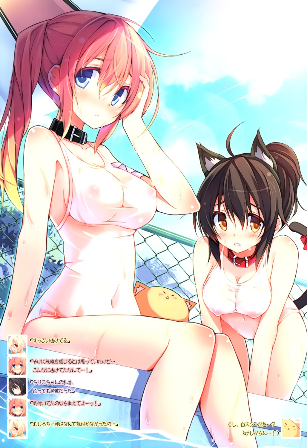 animal_ears chiri_(atlanta) chiriko_(atlanta) meina nekomimi nipples purin_kai_yogurt school_swimsuit see_through swimsuits tail wet