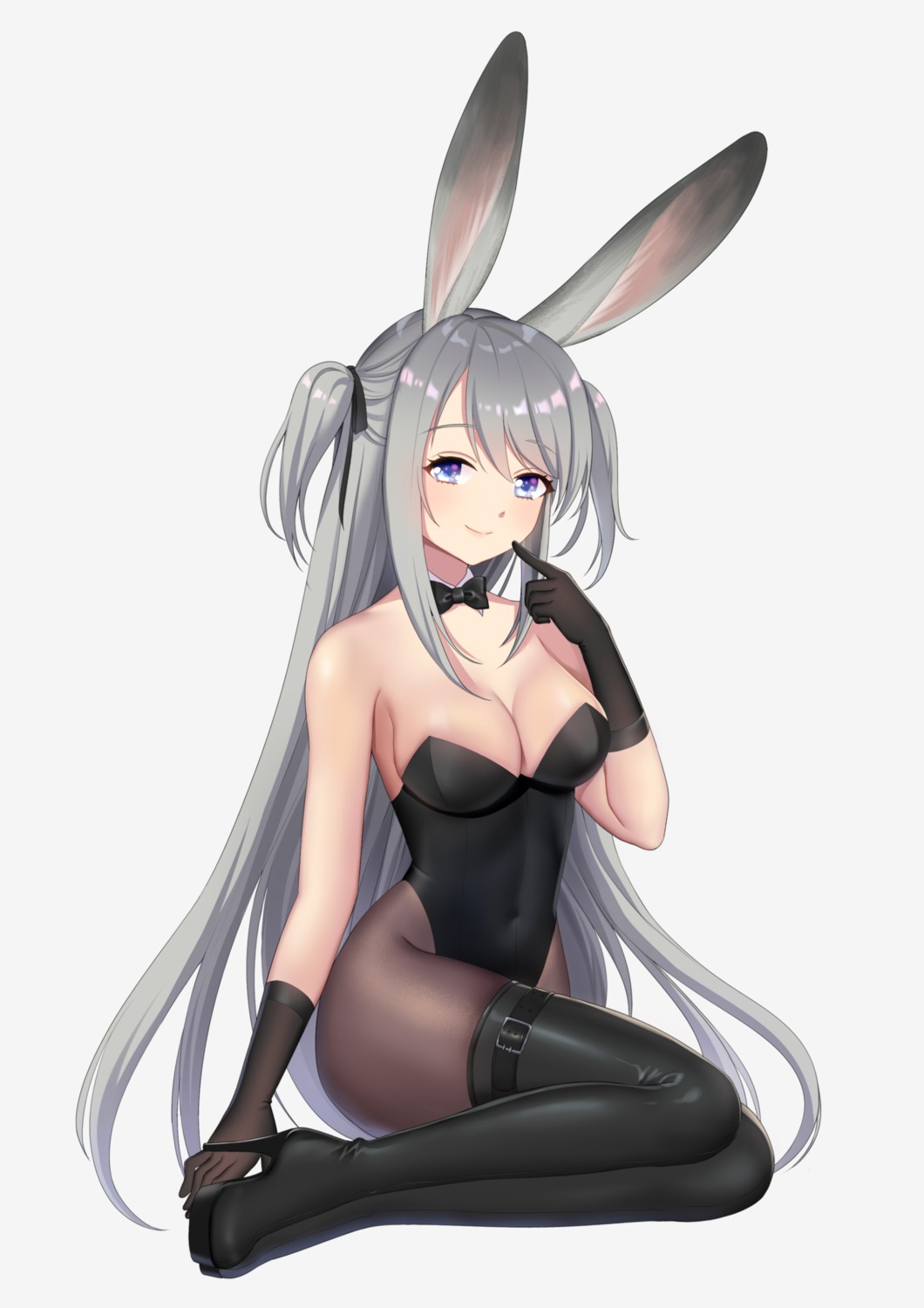 animal_ears arknights bunny_ears bunny_girl cleavage garter heels luobo1220 pantyhose savage_(arknights) thighhighs