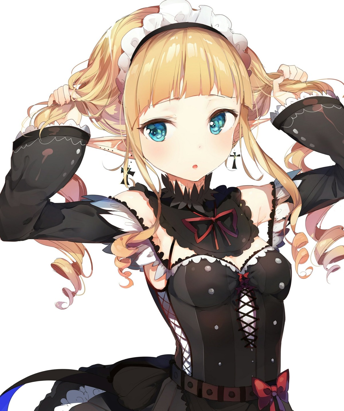 cleavage corset maid pointy_ears umibouzu