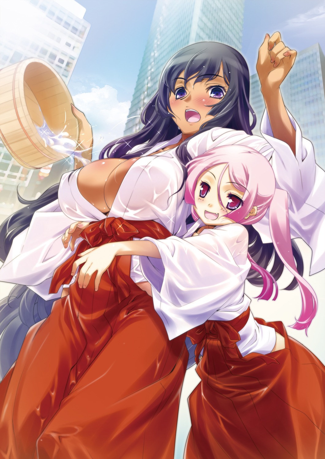 cleavage hikage_eiji miko wet_clothes