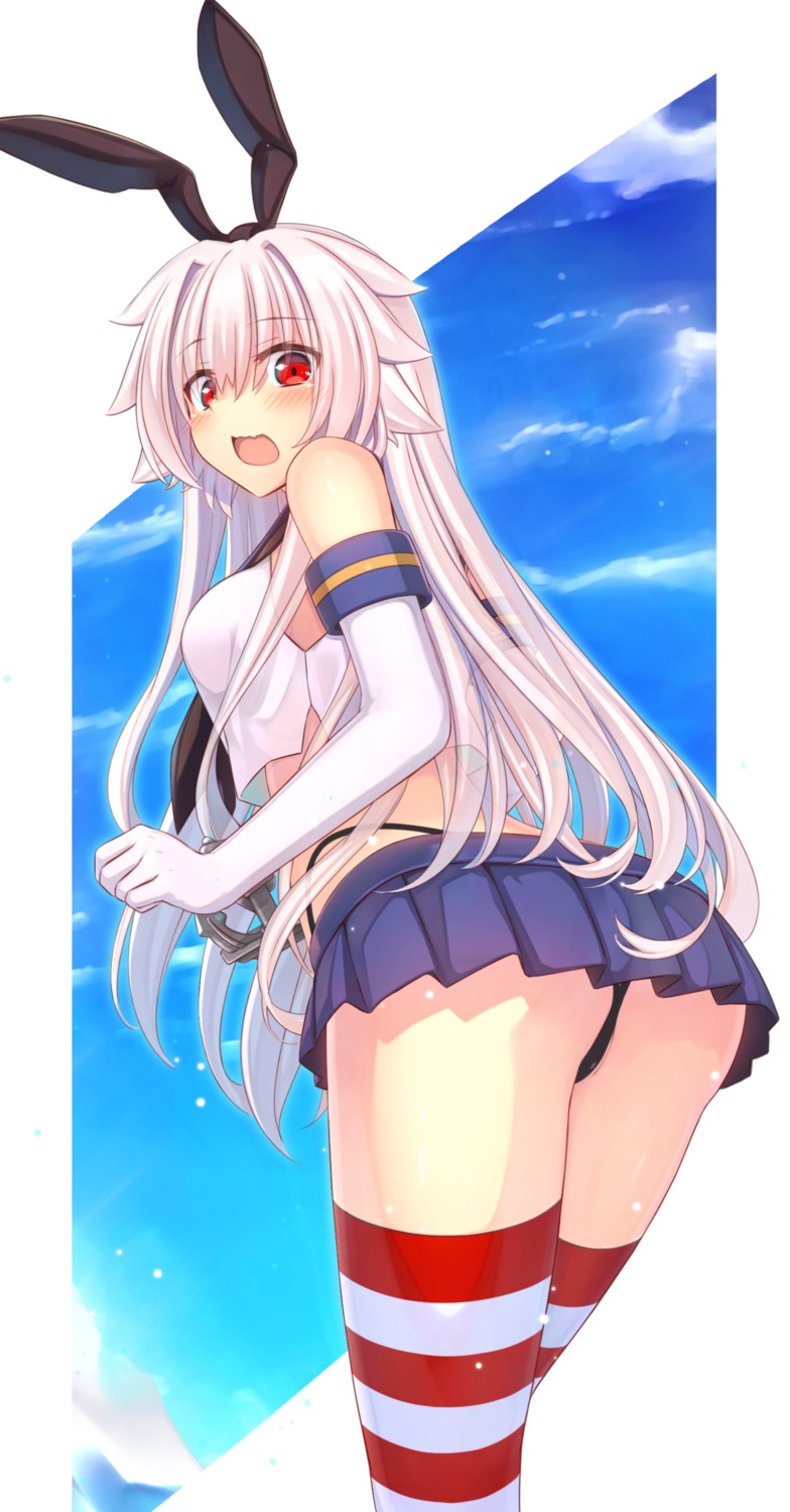 ass cosplay kantai_collection murasame_shia pantsu shimakaze_(kancolle) skirt_lift thighhighs thong