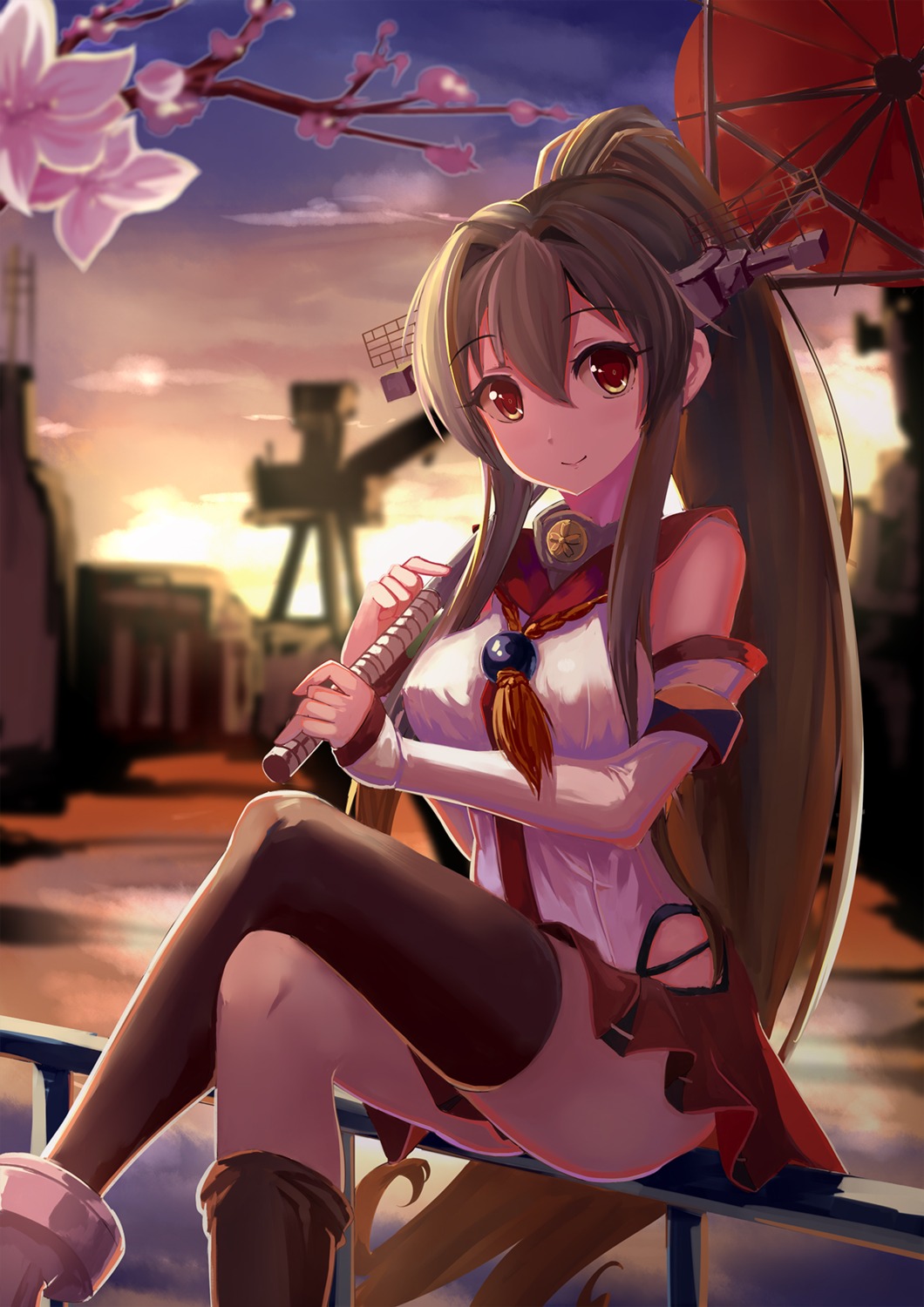 kantai_collection thighhighs umbrella yamato_(kancolle) yongheng_zhi_wu