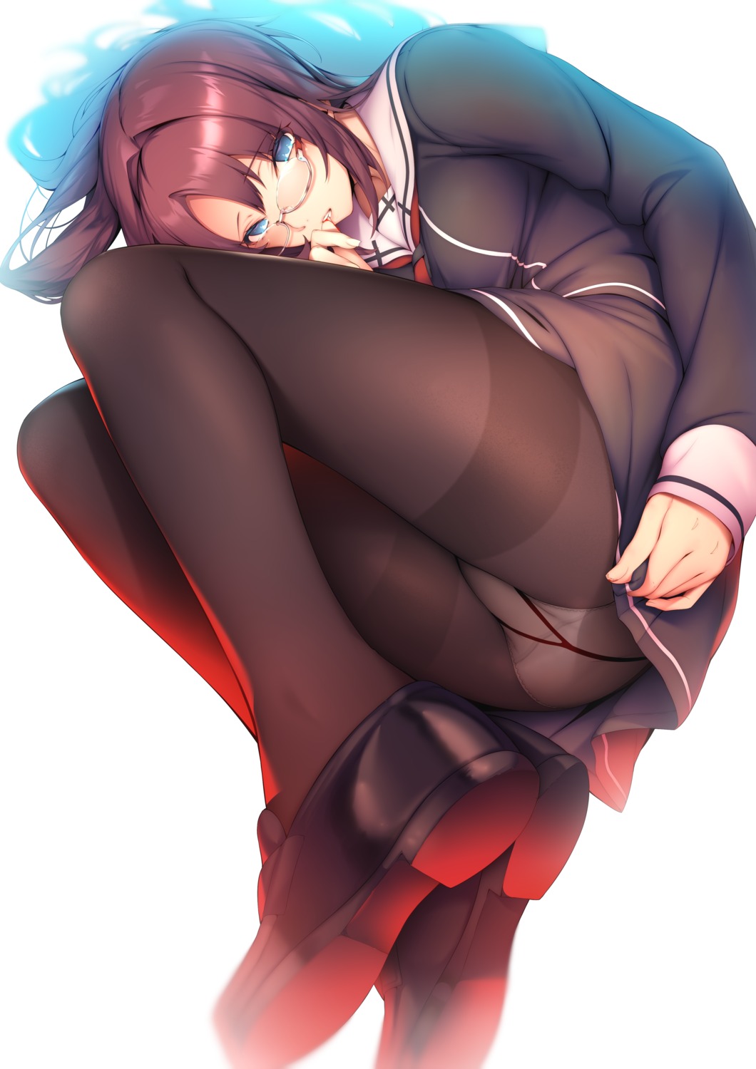 ass megane pantsu pantyhose ryuji_(ikeriu) see_through seifuku