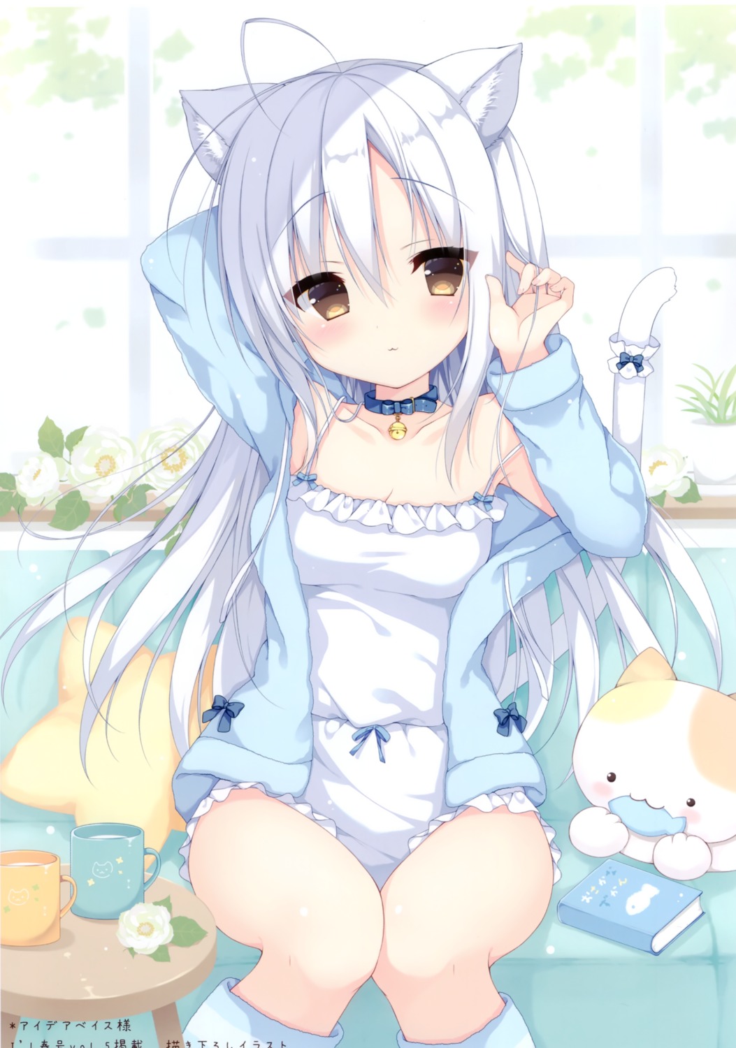 animal_ears izumi_nanase neko nekomimi open_shirt pajama tail