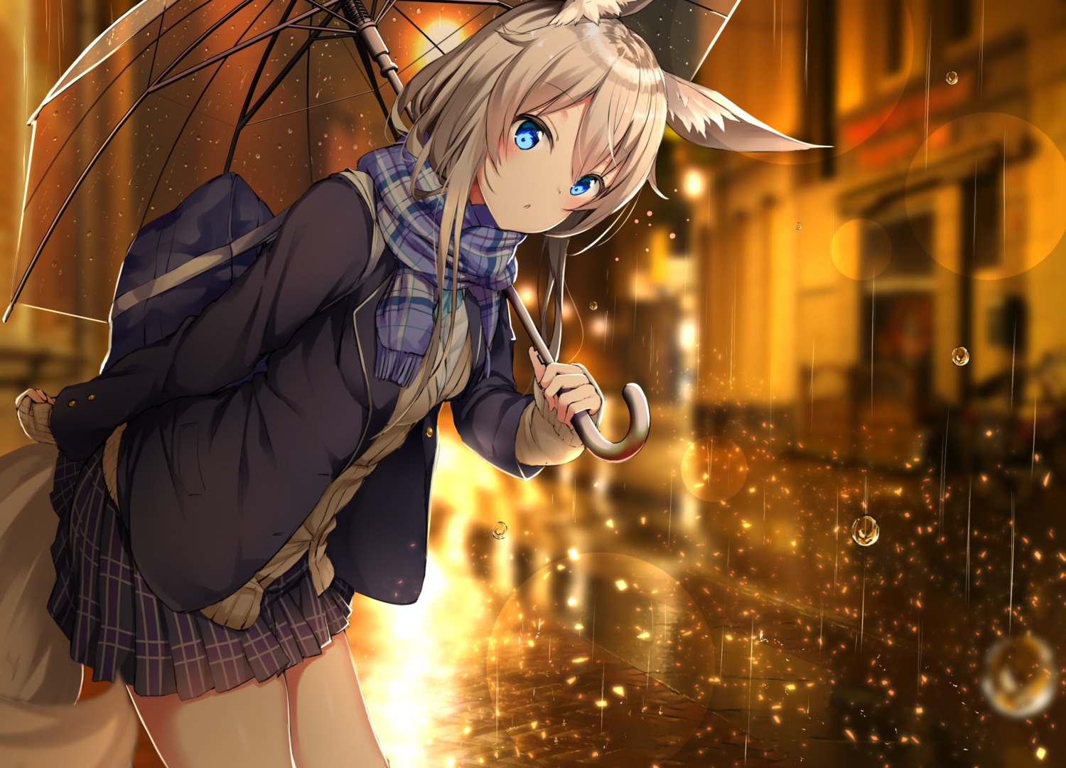 animal_ears kitsune seifuku sweater tail umbrella yukishiro_arute