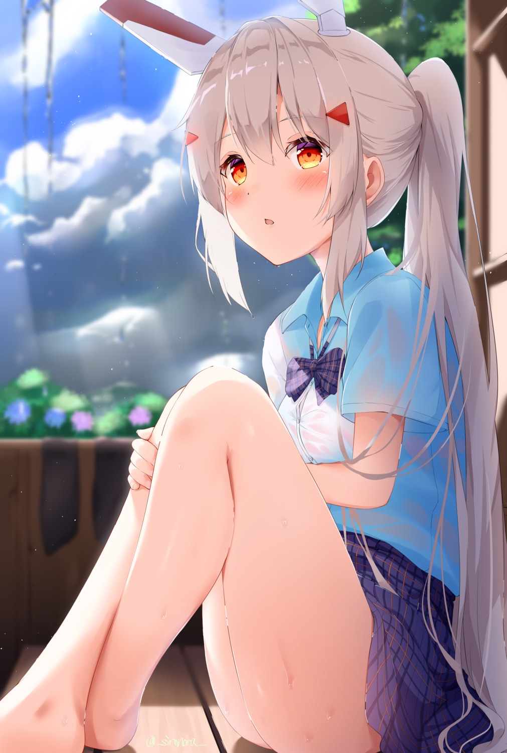 ayanami_(azur_lane) azur_lane see_through seifuku shironora skirt_lift wet wet_clothes