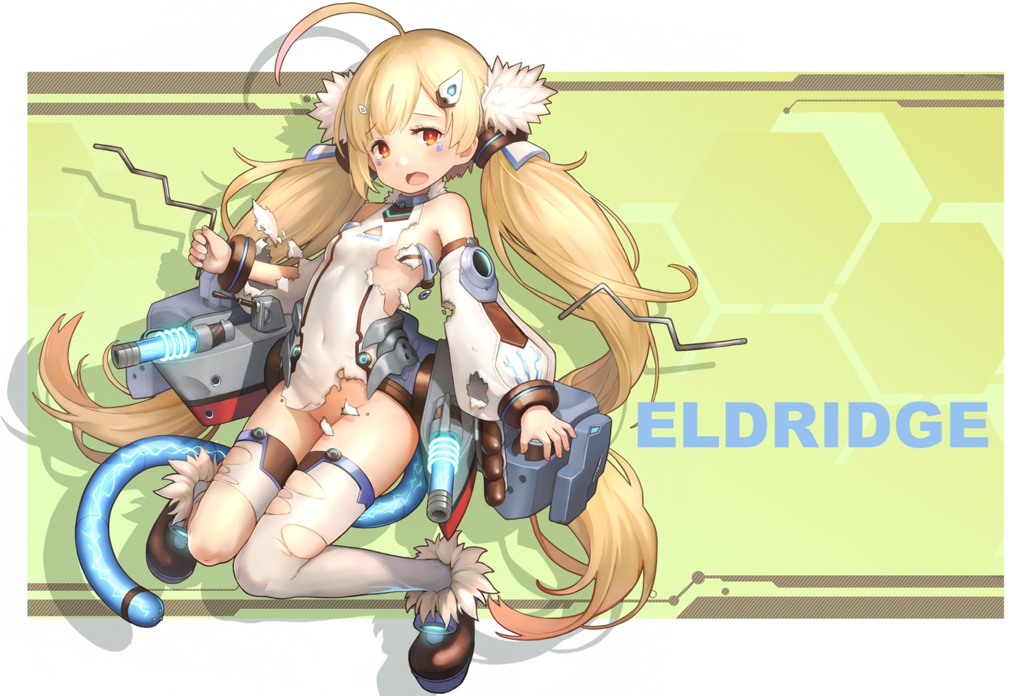 azur_lane censored eldridge_(azur_lane) kakinomai loli no_bra nopan tail thighhighs torn_clothes