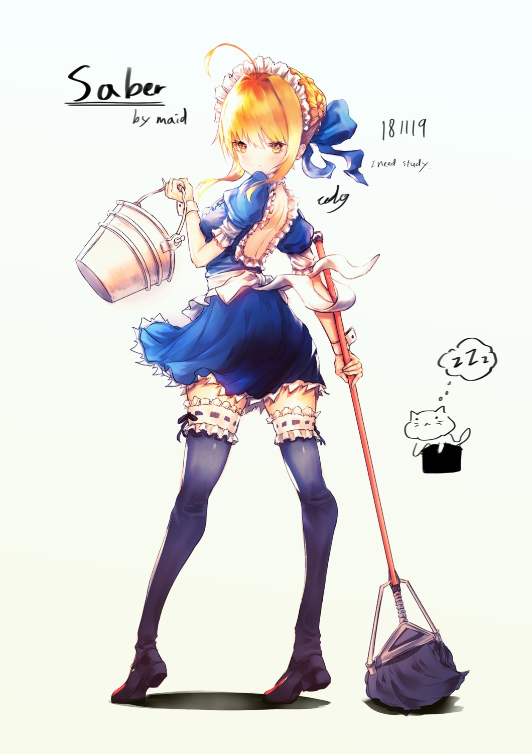 dd9_p9 fate/stay_night garter maid saber skirt_lift thighhighs