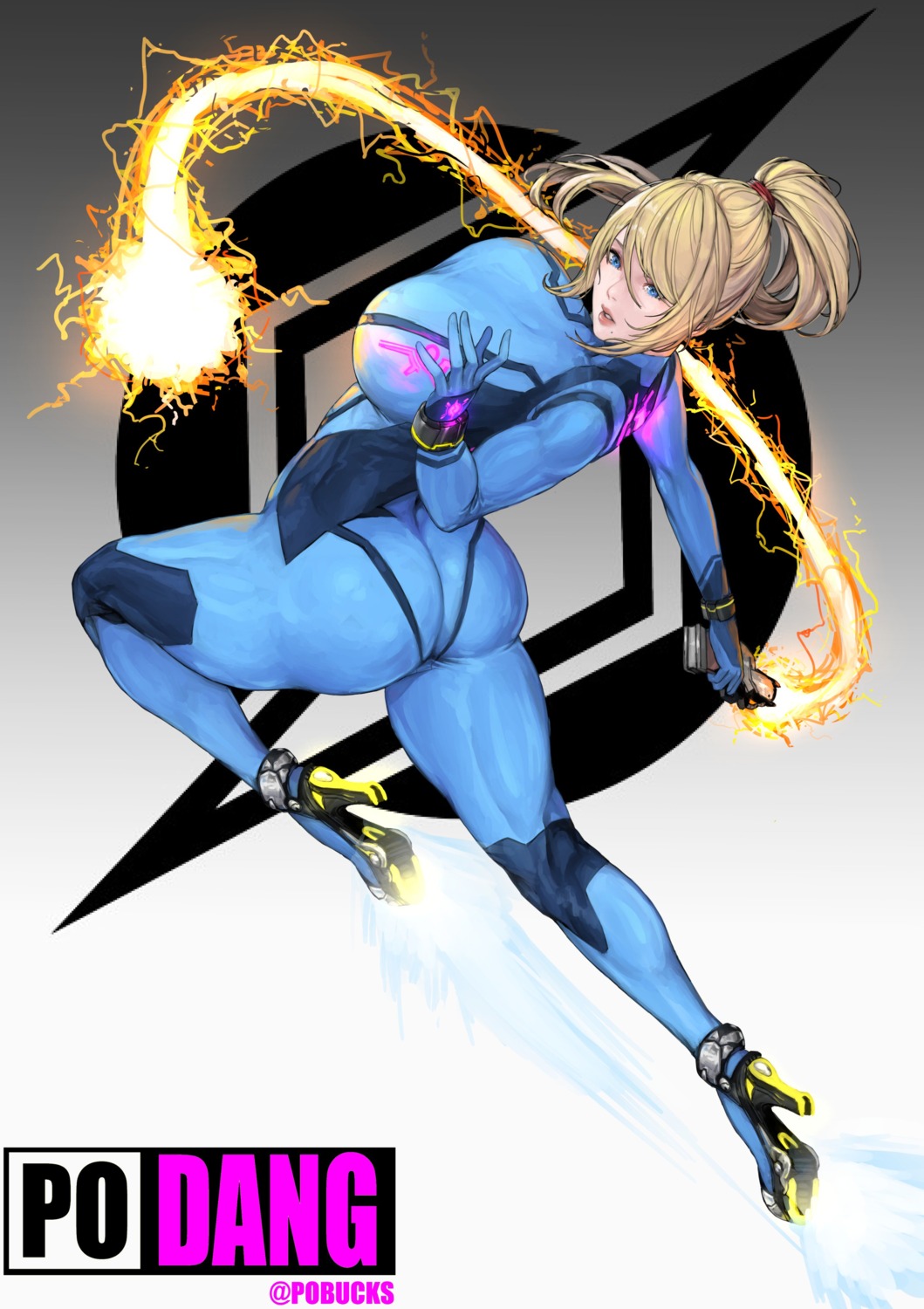 ass bodysuit heels metroid paul_dang_(podang) samus_aran weapon