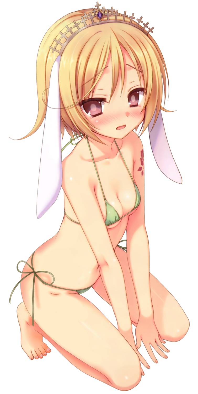 animal_ears bikini bunny_ears cleavage feet kore_wa_zombie_desu_ka lilia_lilith loli muririn swimsuits underboob