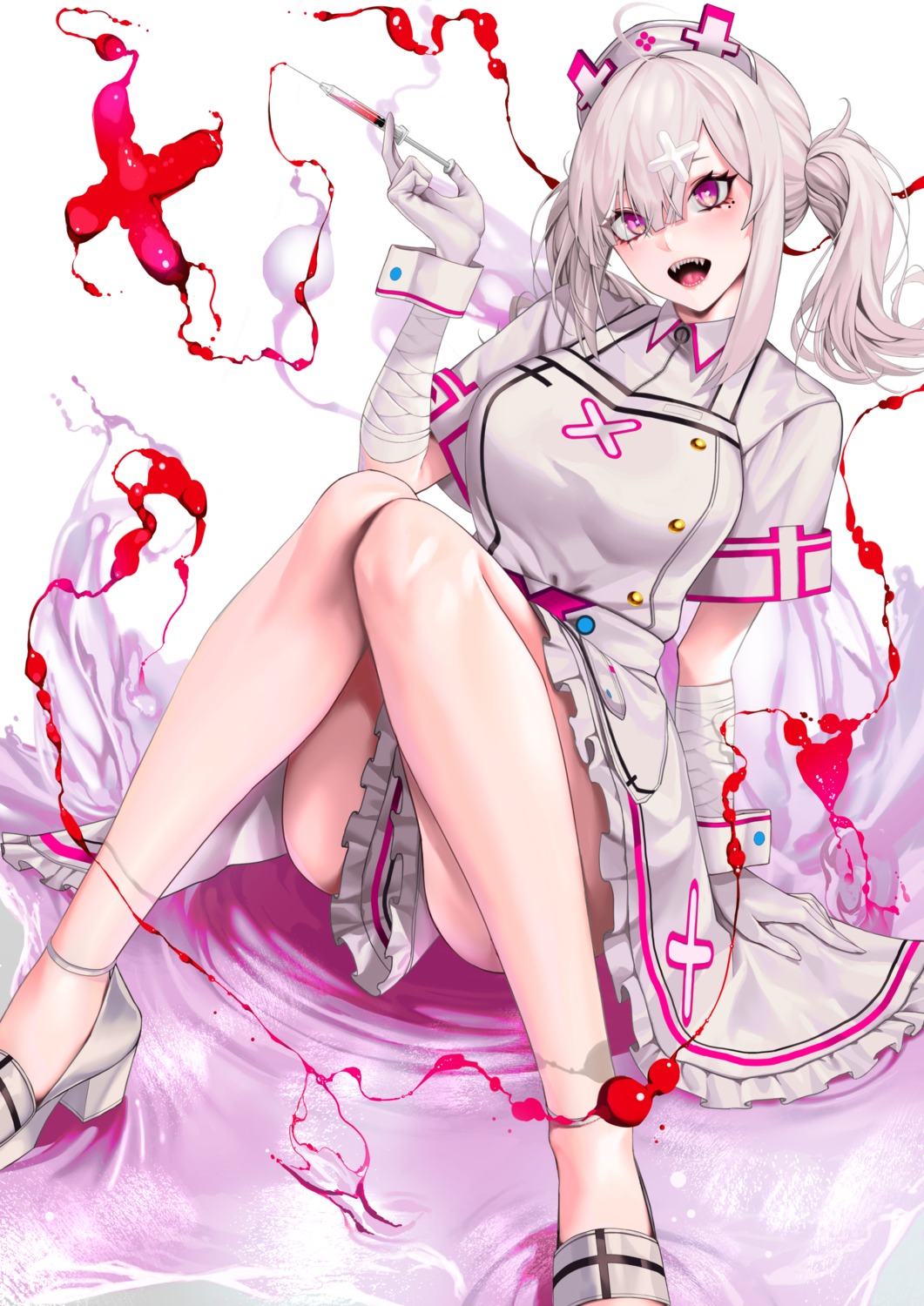 bandages blood heels kos-owl nijisanji nurse skirt_lift sukoya_kana