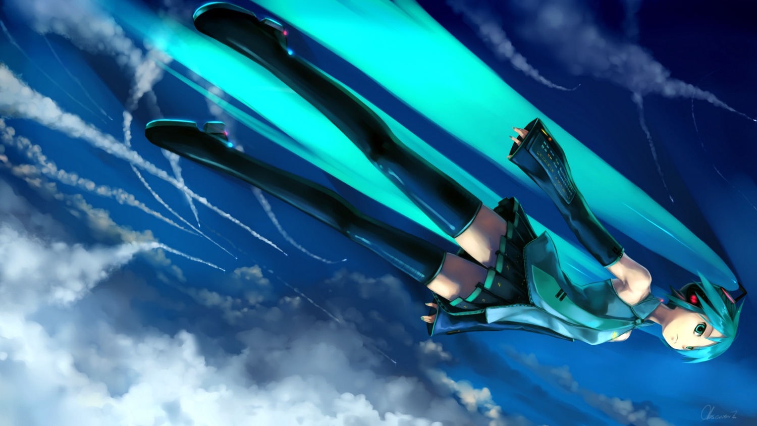 hatsune_miku landscape observerz thighhighs vocaloid wallpaper