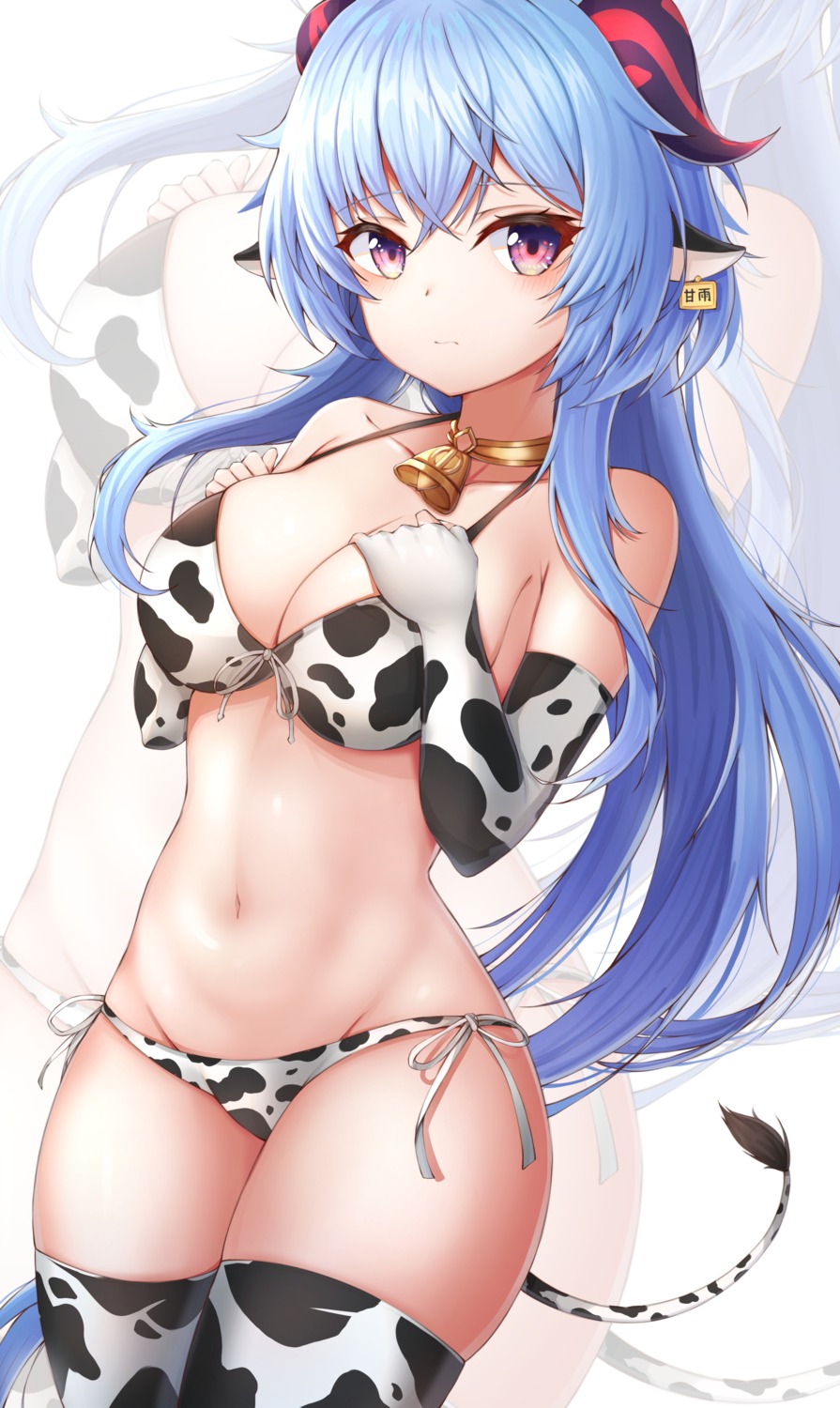 animal_ears bikini cleavage ganyu genshin_impact horns nahanmin swimsuits tail thighhighs