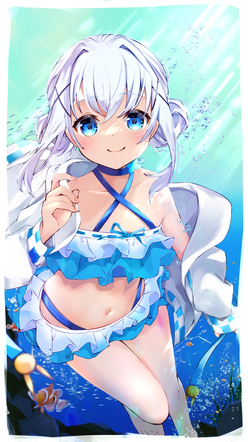 bikini gochuumon_wa_usagi_desu_ka? kafuu_chino open_shirt shiro_hebi_rei swimsuits