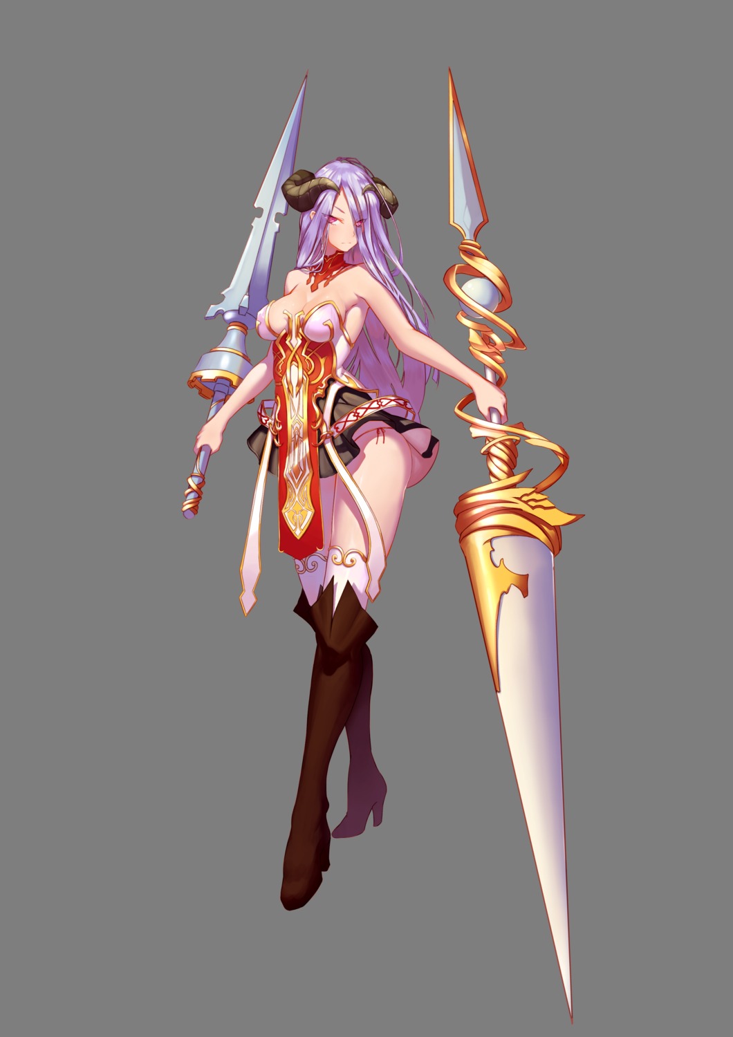 cleavage gallant99770 heels horns no_bra pantsu string_panties sword thighhighs transparent_png weapon