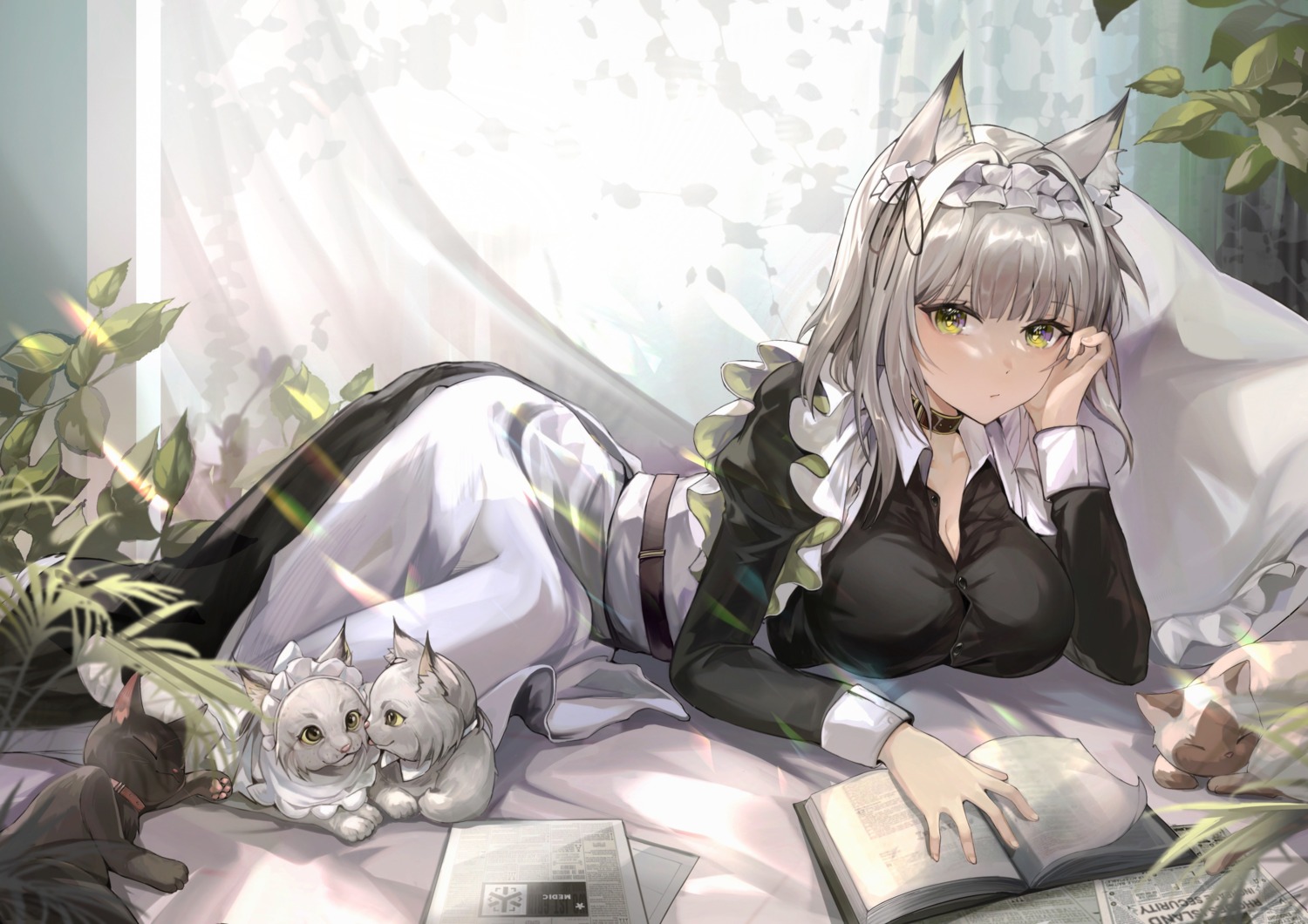 animal_ears arknights cleavage kal'tsit_(arknights) maid neko nekomimi tabayashi