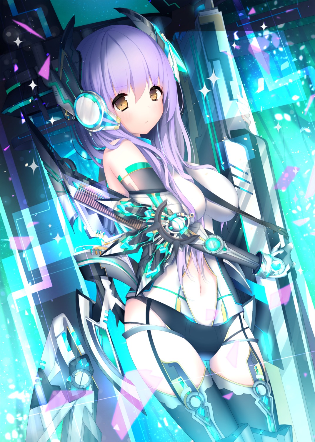 bodysuit headphones kabako mecha_musume million_arthur_irakon_waza stockings thighhighs weapon