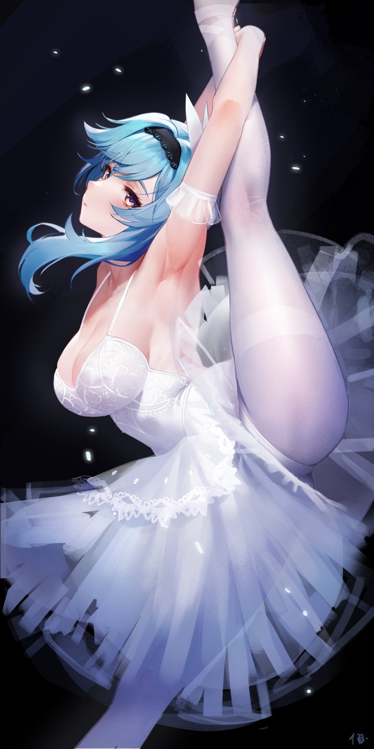 dress eula genshin_impact no_bra pantsu pantyhose see_through senba_(592683801) skirt_lift