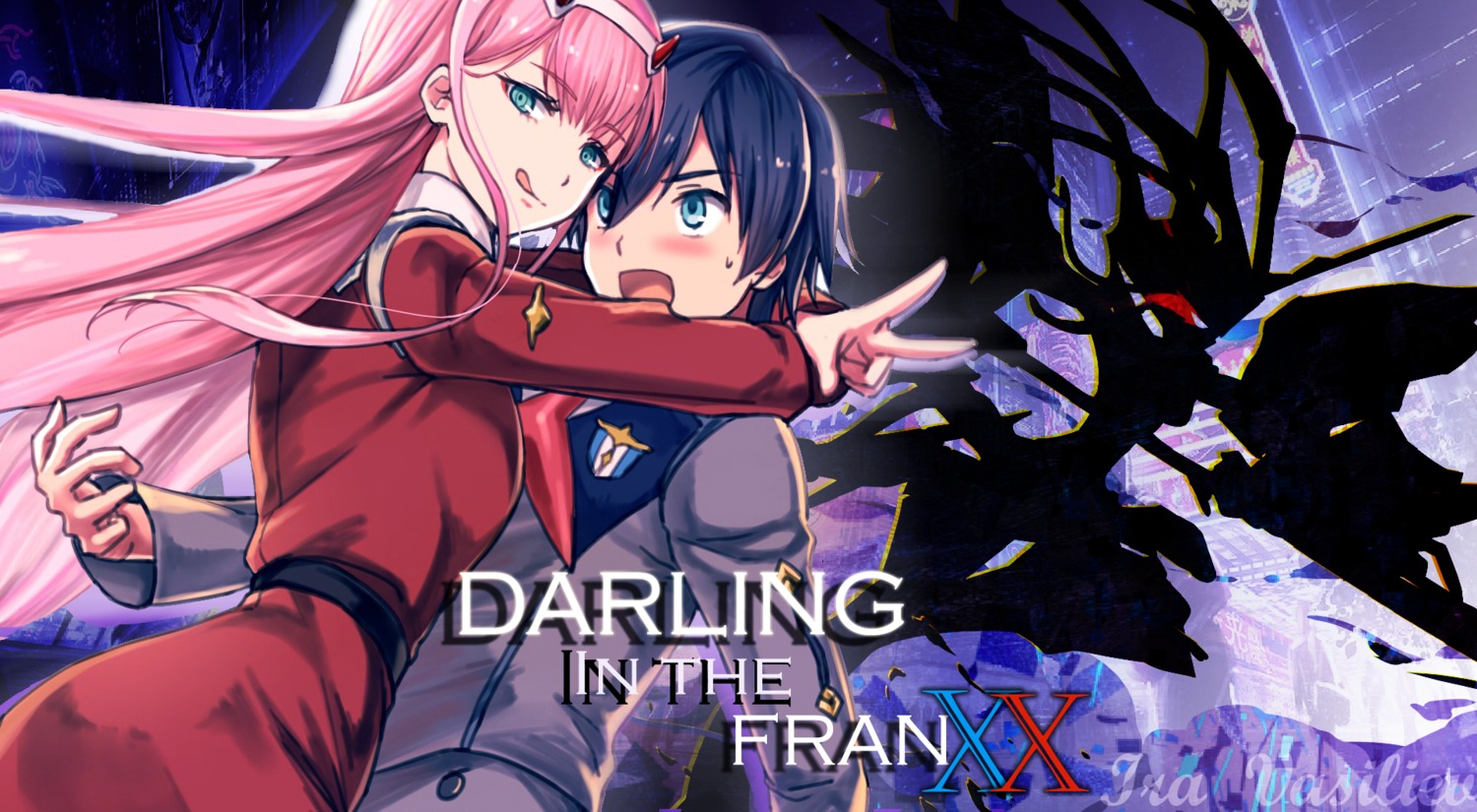 darling_in_the_franxx hiro_(darling_in_the_franxx) horns iravasiliev strelizia uniform zero_two_(darling_in_the_franxx)