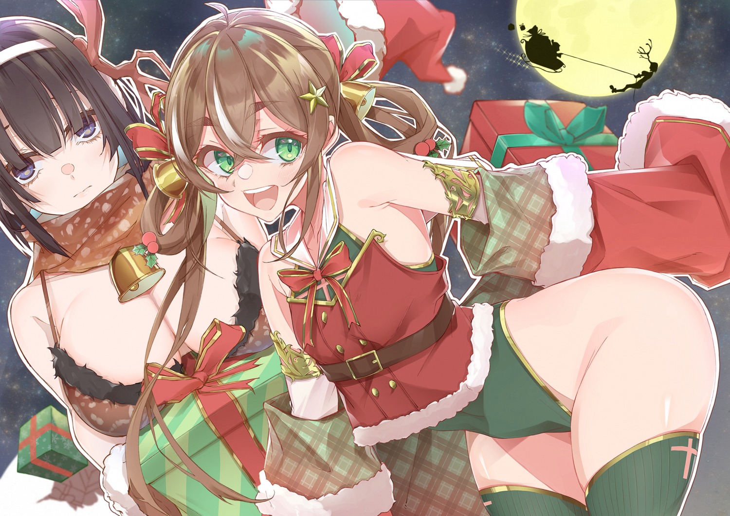 christmas e_sky_rugo leotard no_bra thighhighs