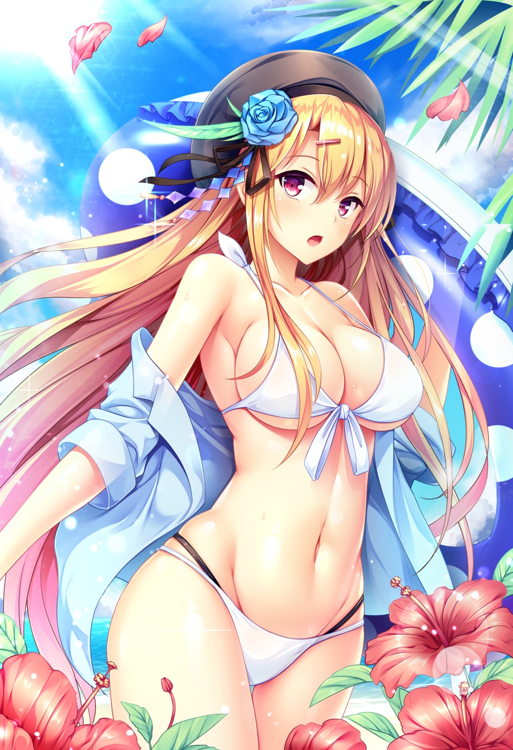 bikini cleavage destiny_child eve_(destiny_child) kurowana open_shirt swimsuits underboob