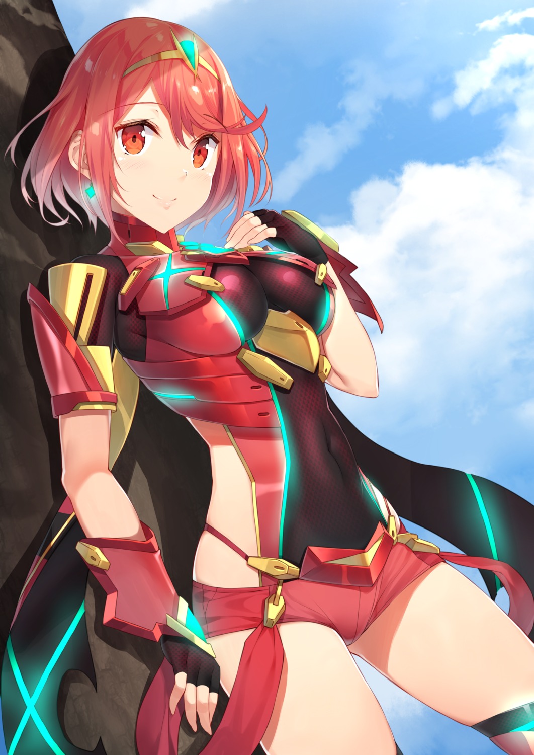 armor bodysuit breast_hold homura_(xenoblade_2) xenoblade xenoblade_chronicles_2 yappen