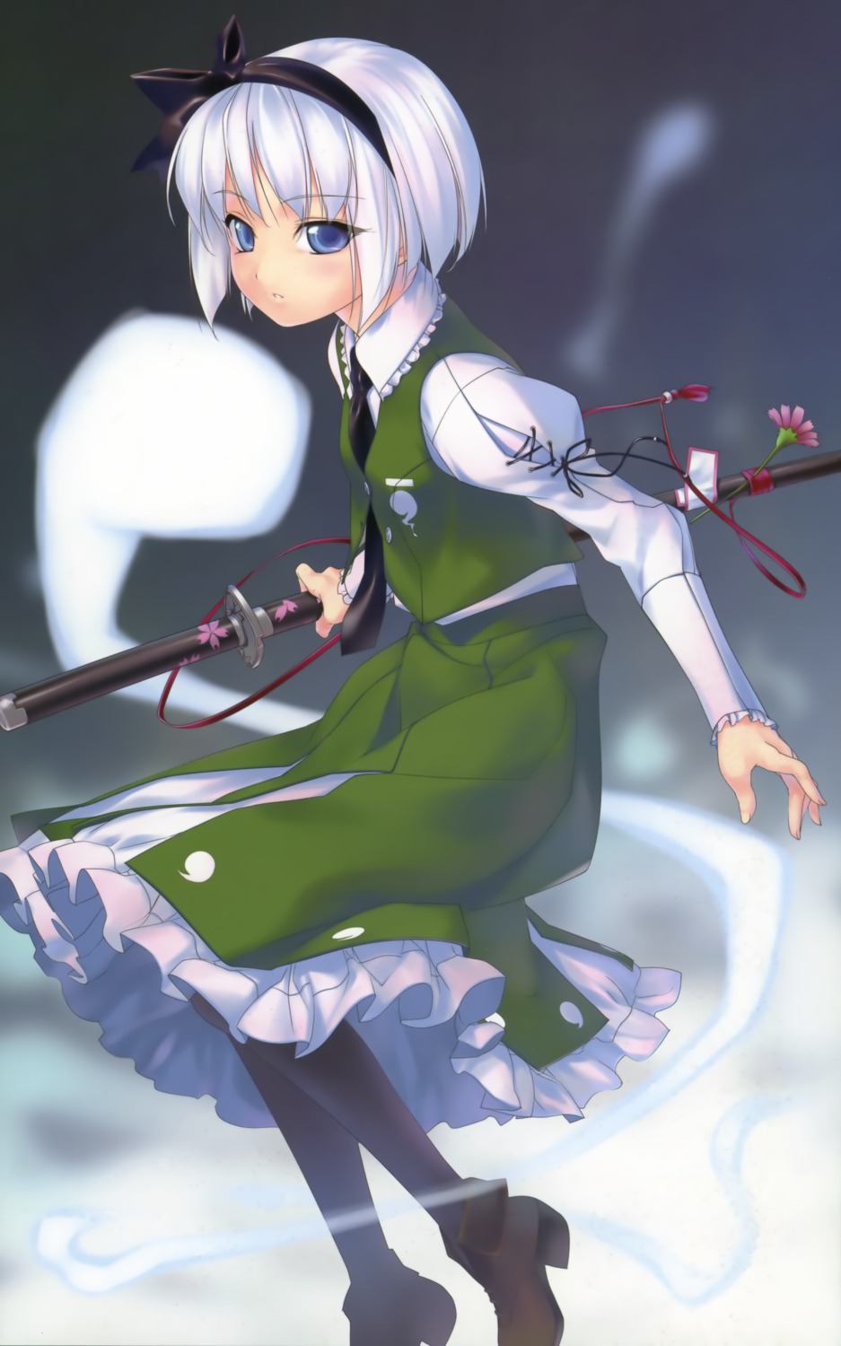 enhance_heart konpaku_youmu pantyhose rokuwata_tomoe sword touhou