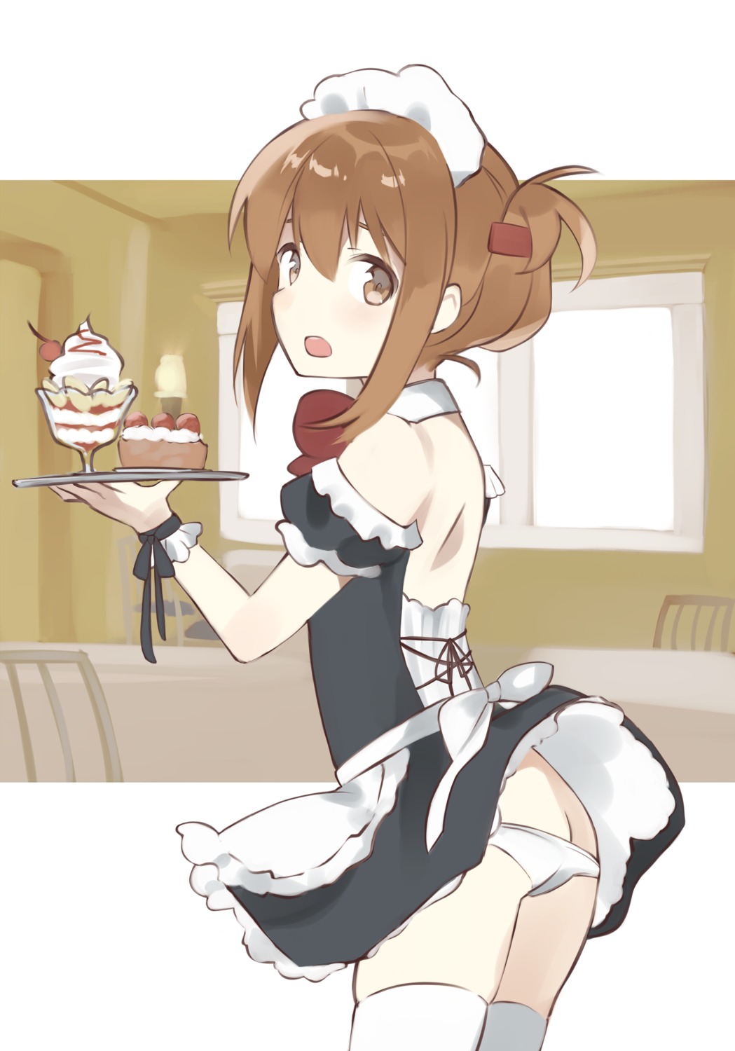 ass hasegawa inazuma_(kancolle) kantai_collection maid pantsu skirt_lift thighhighs