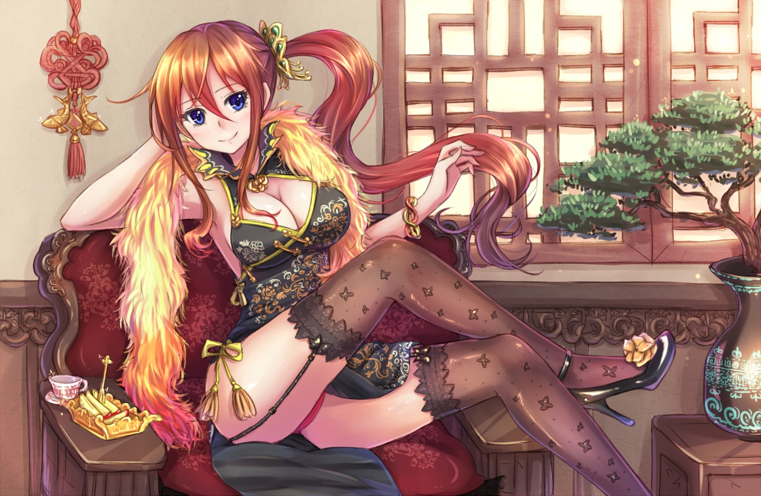 chinadress cleavage heels pantsu stockings suikakitsu_shiro thighhighs